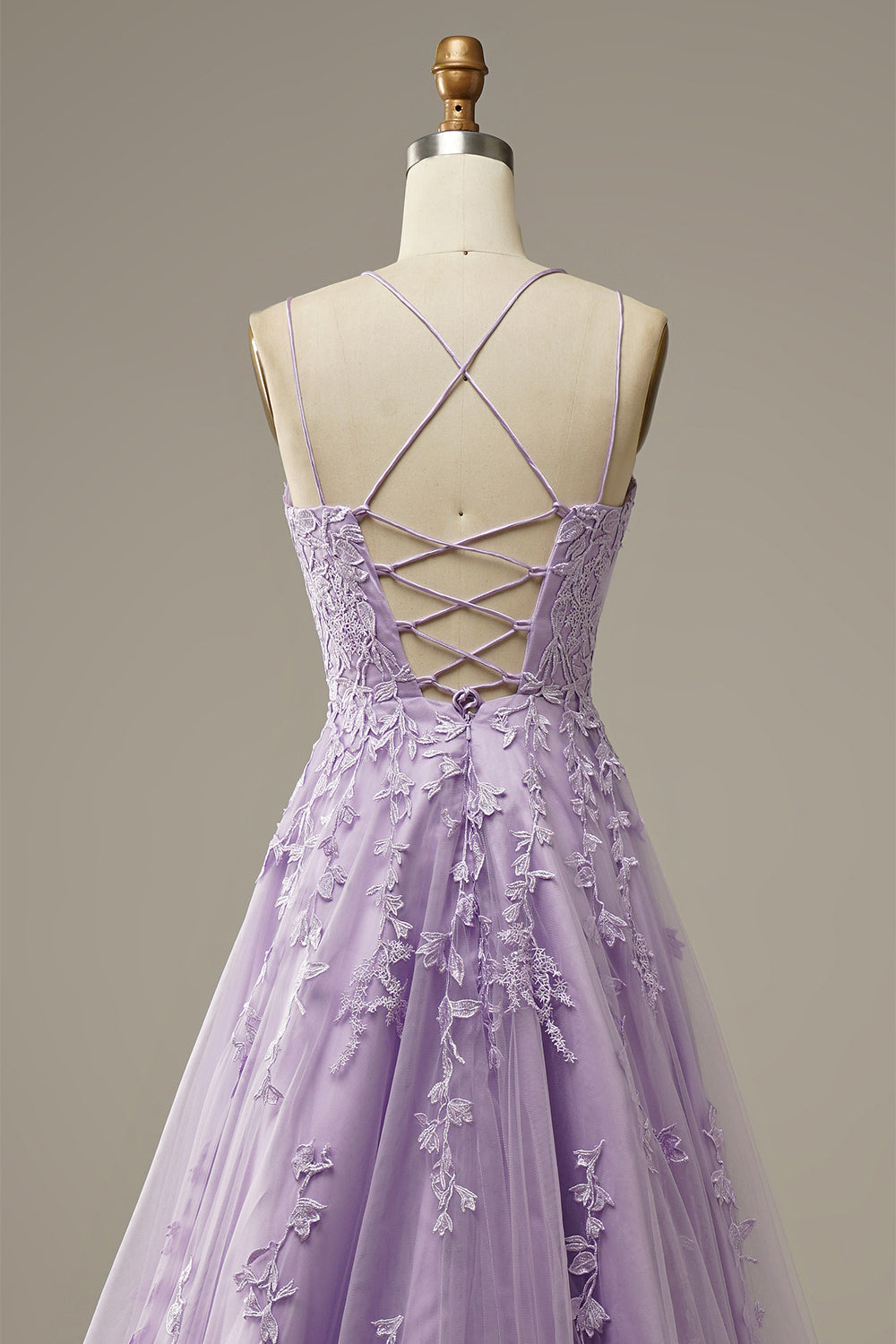 A-Line Purple Spaghetti Straps Long Prom Dress with Appliques - Fashionpara