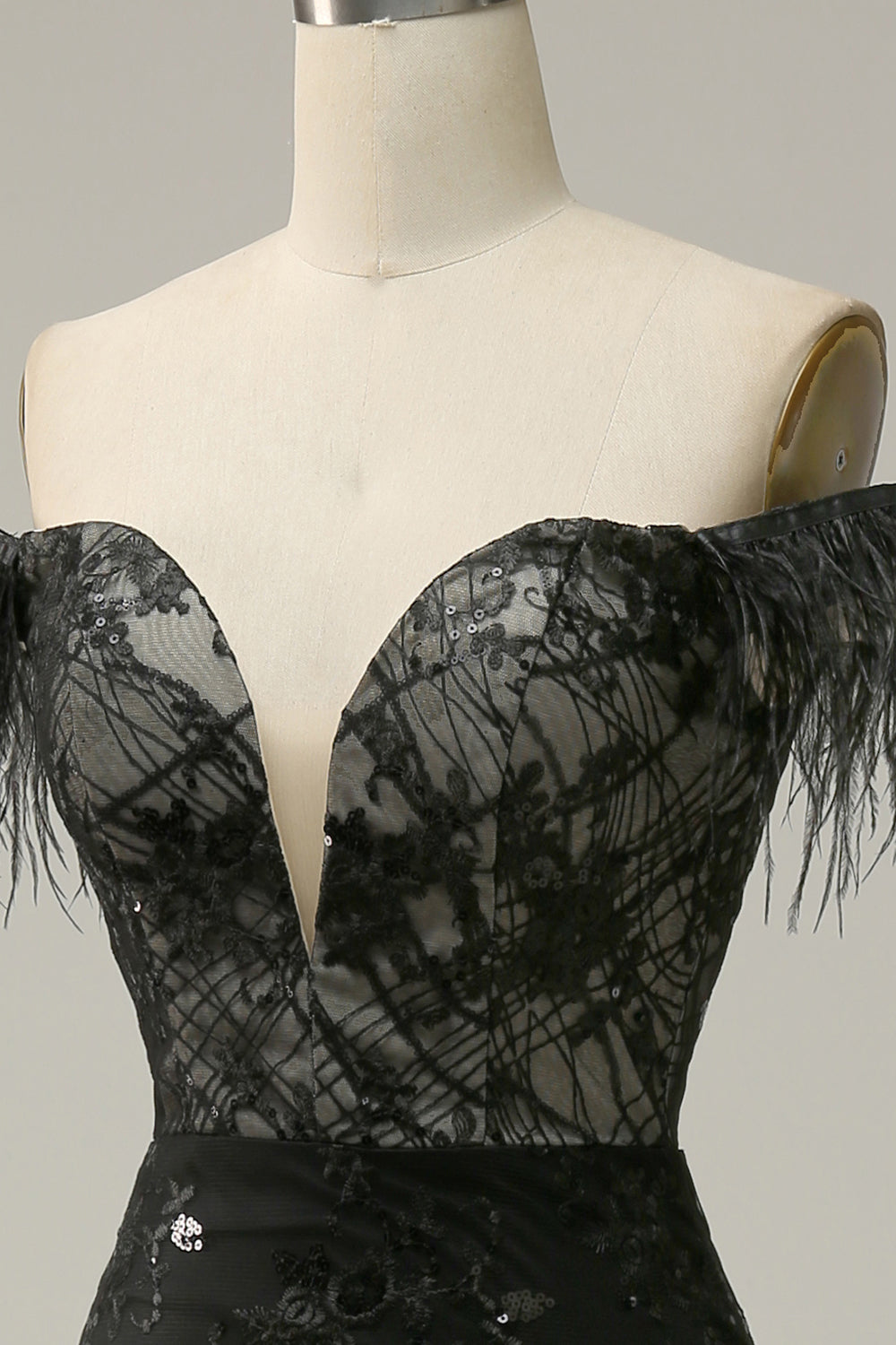 Off the Shoulder Sheath Prom Dress with Feather