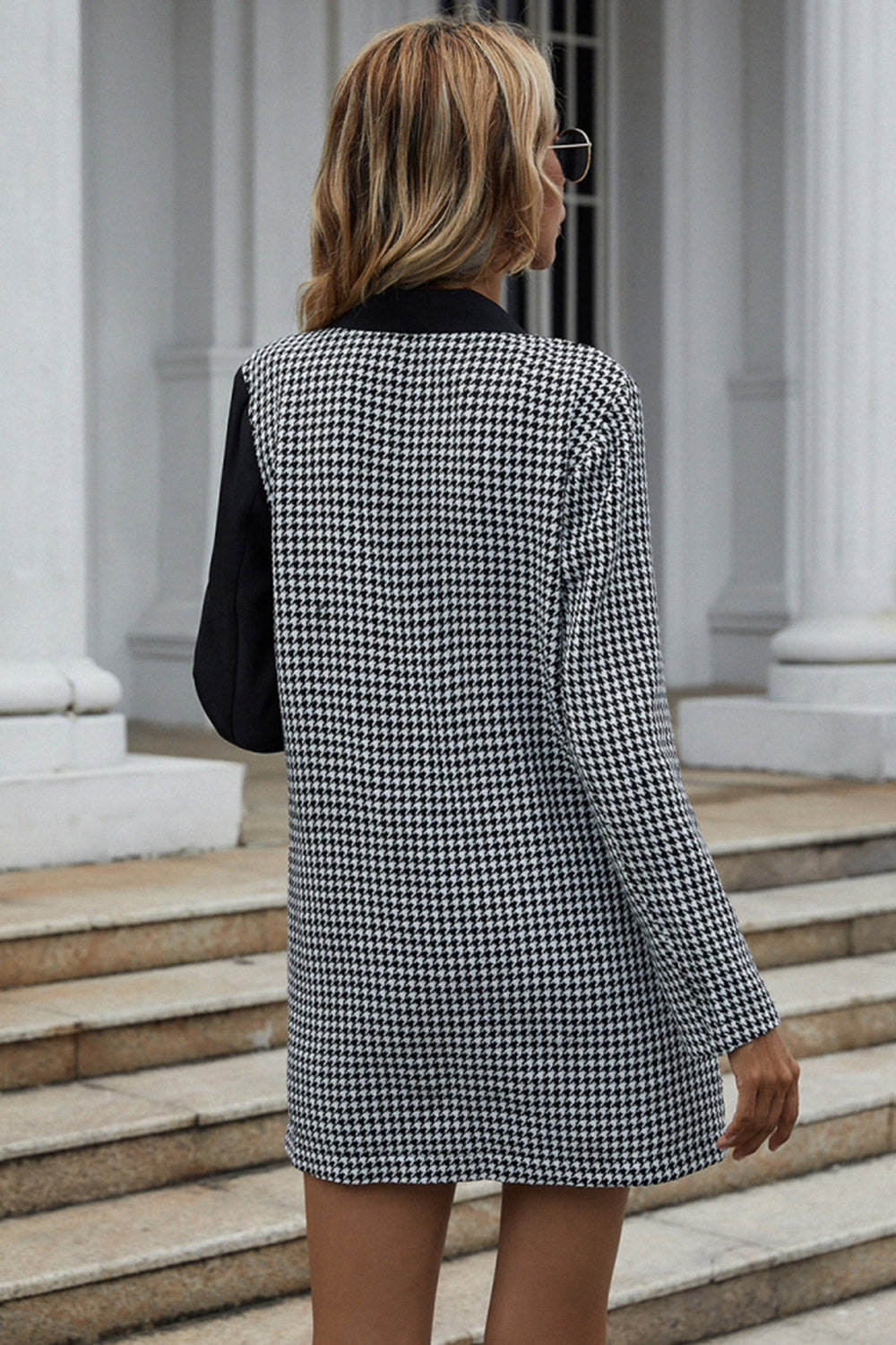 Double-Breasted Black And White Plaid Blazer
