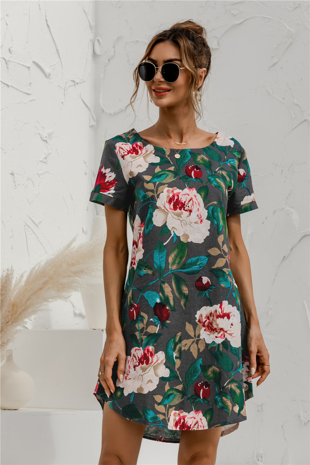 Round Neck Flower Print Dress
