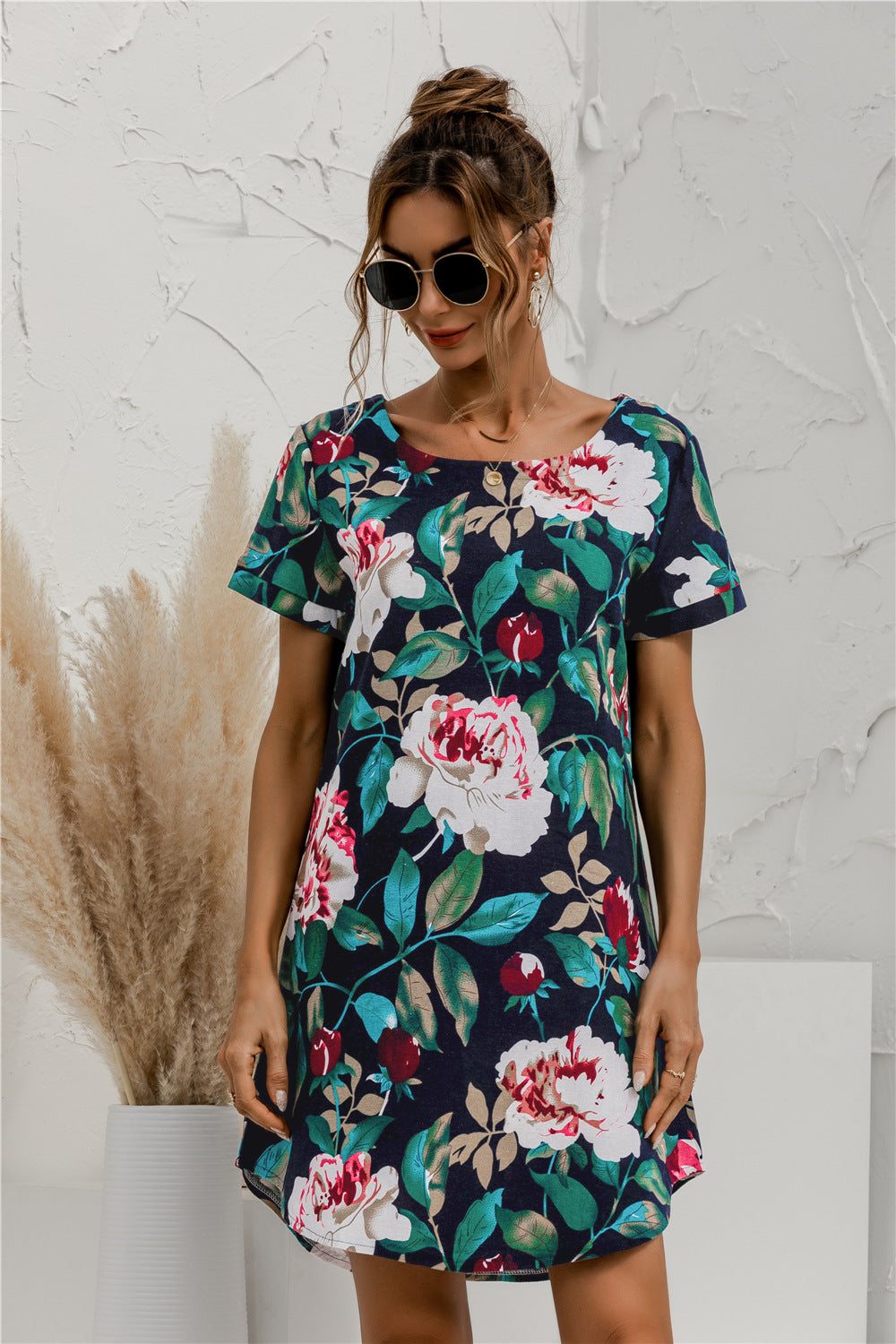 Round Neck Flower Print Dress