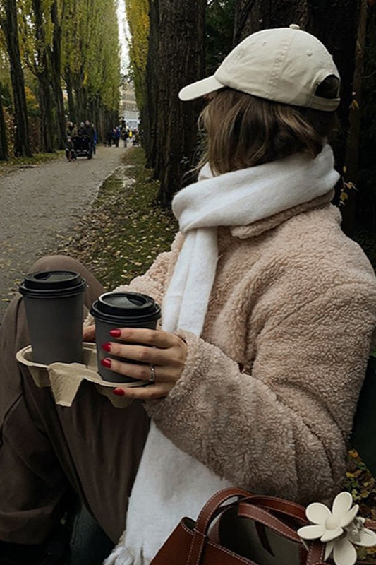 Lapel Collar Zip Up Fleece Coat - Fashionpara