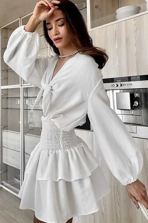 Tie-Front Puff Sleeve Crop Top & Tiered Skirt Set