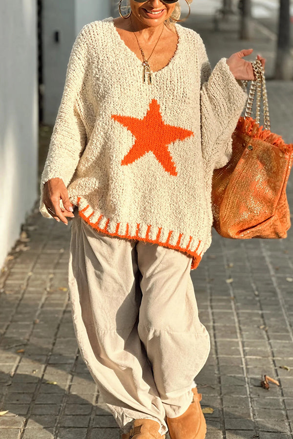 Cozy Knit Star Pattern Loose Sweater for Winter Days
