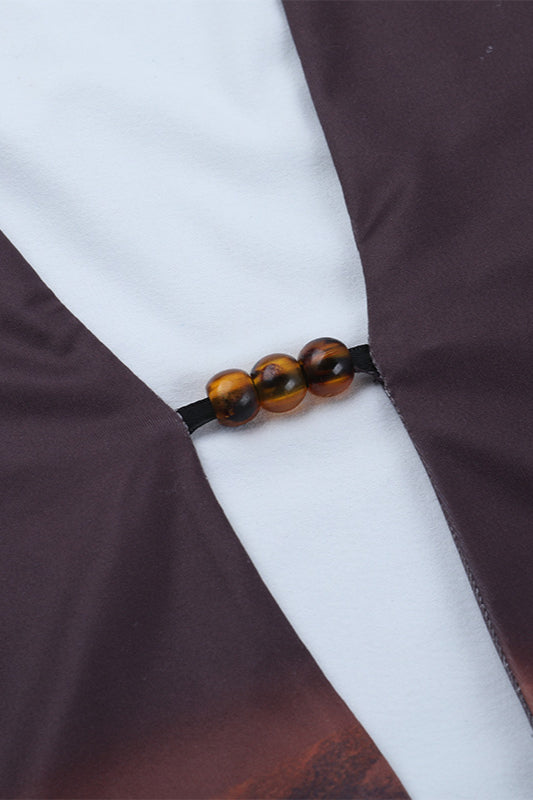 Deep V Cutout Print Long Sleeve Maxi Dress