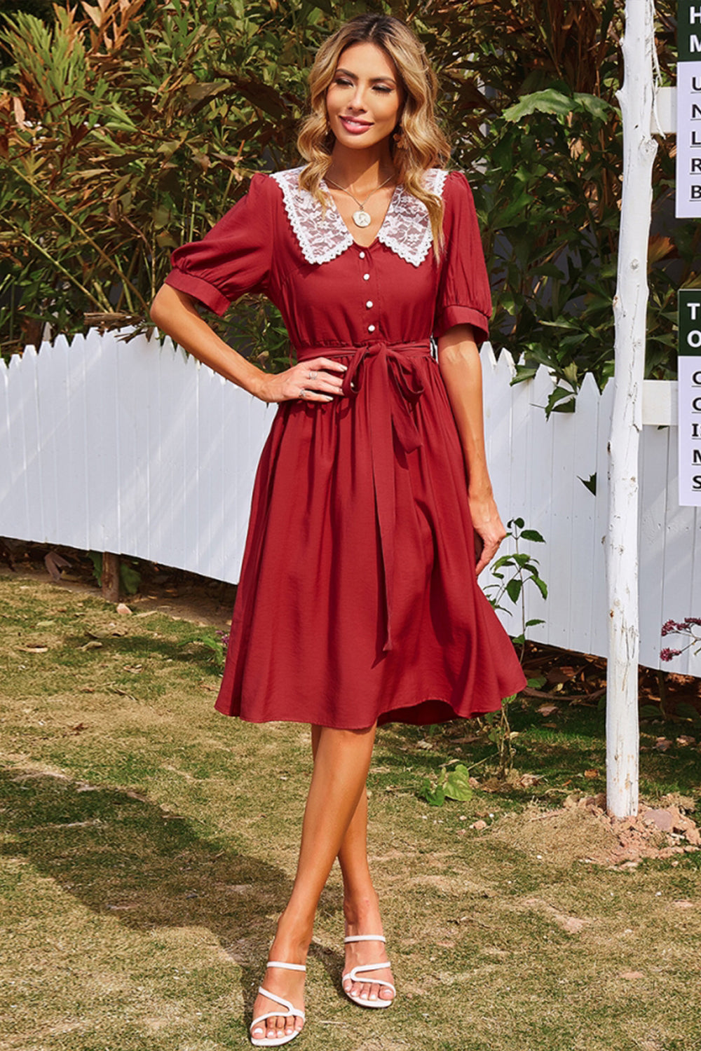 Solid Color Elastic Waist Midi Dress - Fashionpara