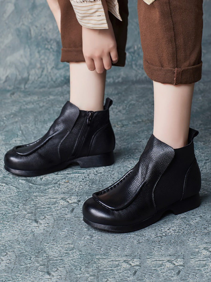 Autumn Soft Leather Zipper Low Heel Ankle Boots