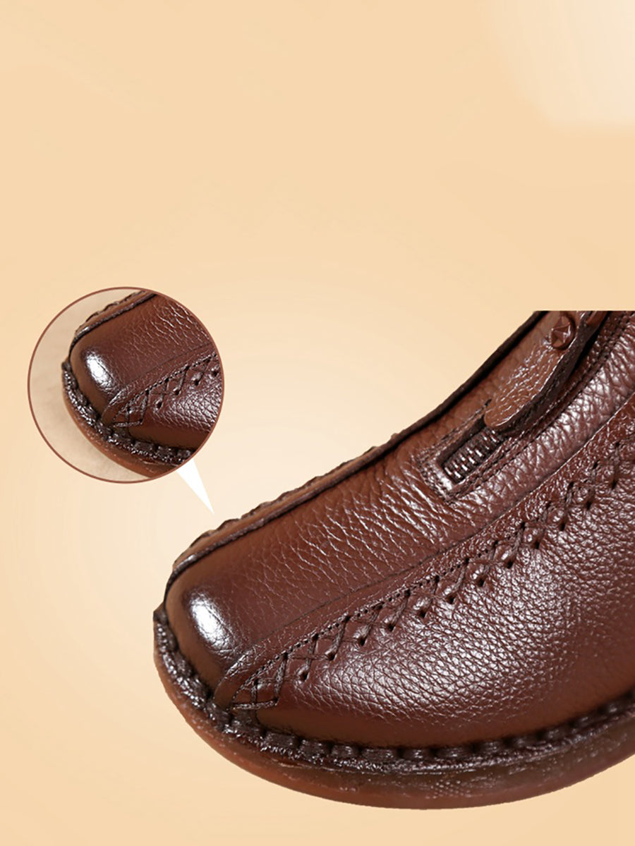 Winter Vintage Leather Fleece-lined Low Heel Boots