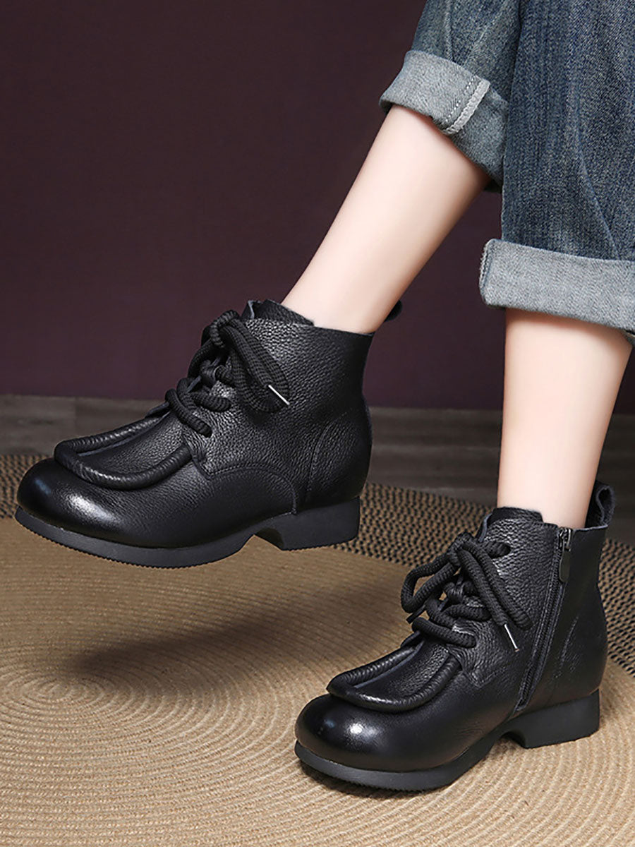 Winter Genuine Leather Strap Low Heel Boots