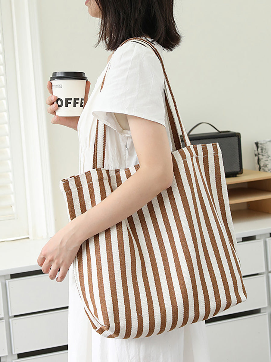 Casual Stripe Shoulder Canvas Bag