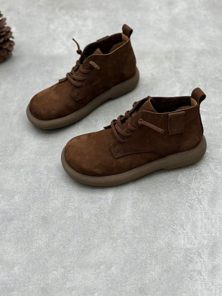 Vintage Genuine Leather Strap Low Heel Boots