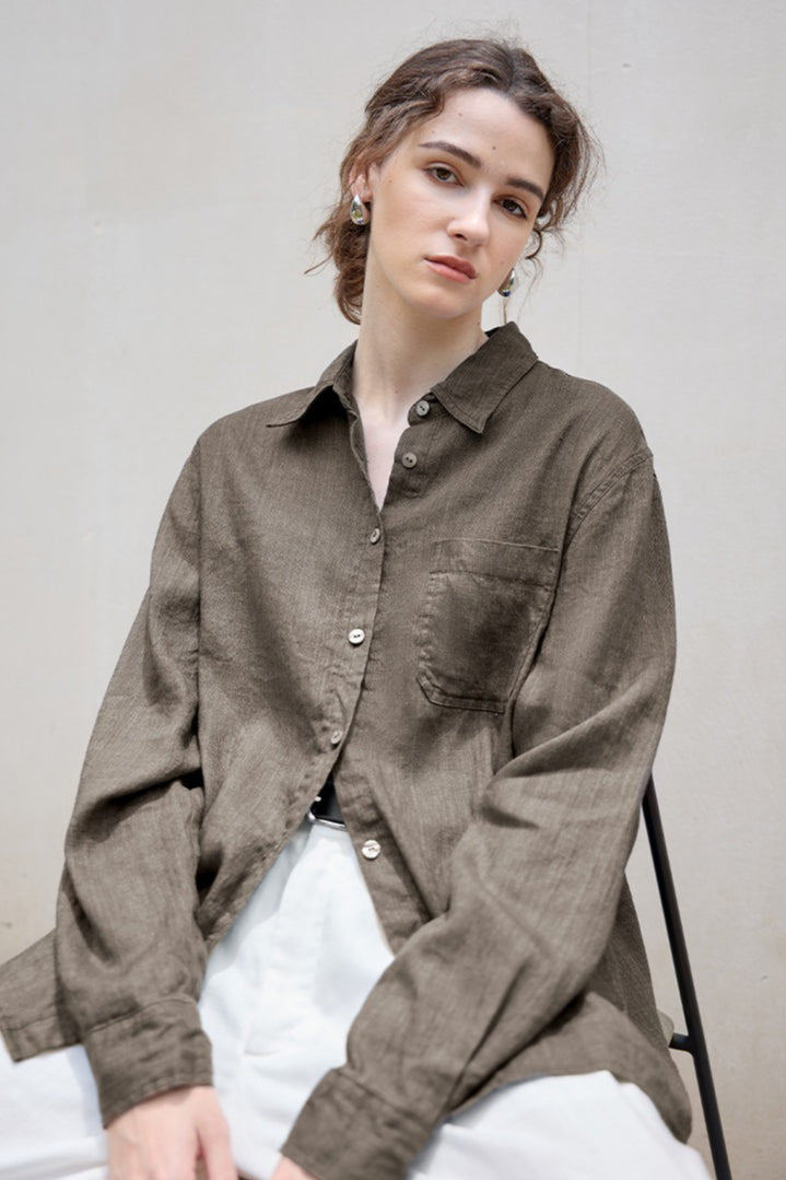 Linen Blend Single Breasted Blouse