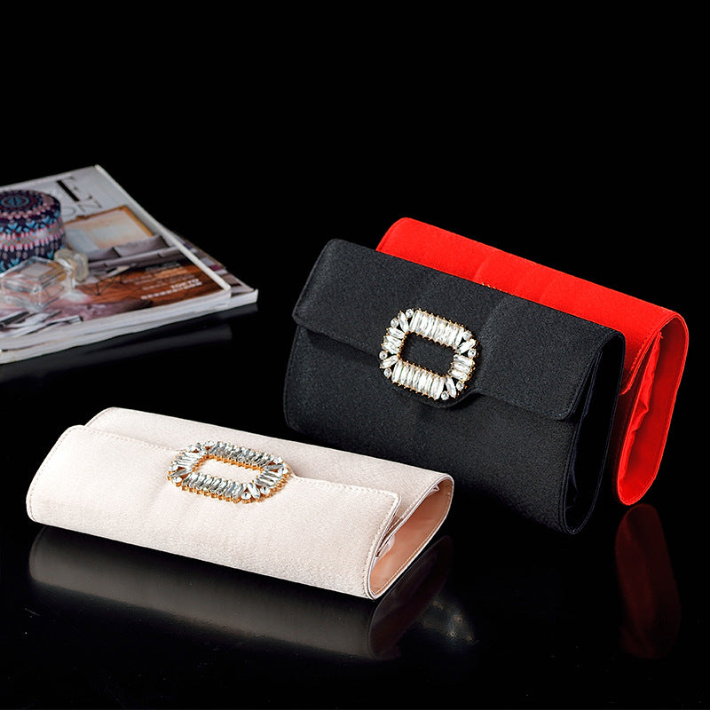 Square buckle satin handbag