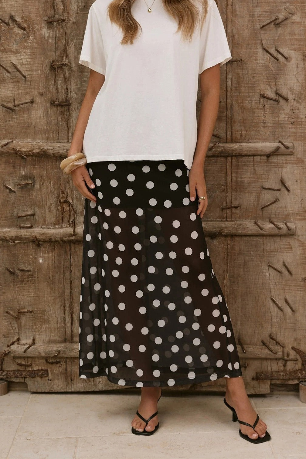 Polka Dot Sheer Casual Maxi Skirt