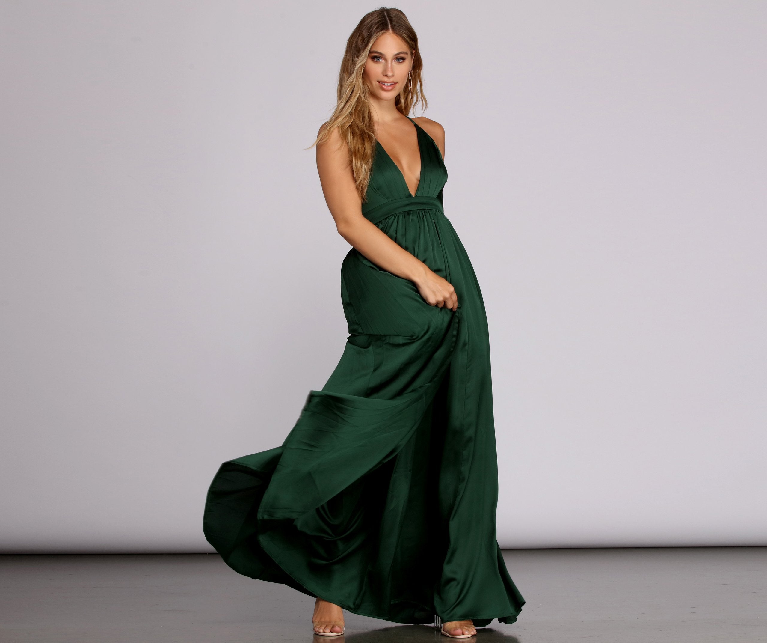 Nerissa Pleated Satin Gown - Fashionpara