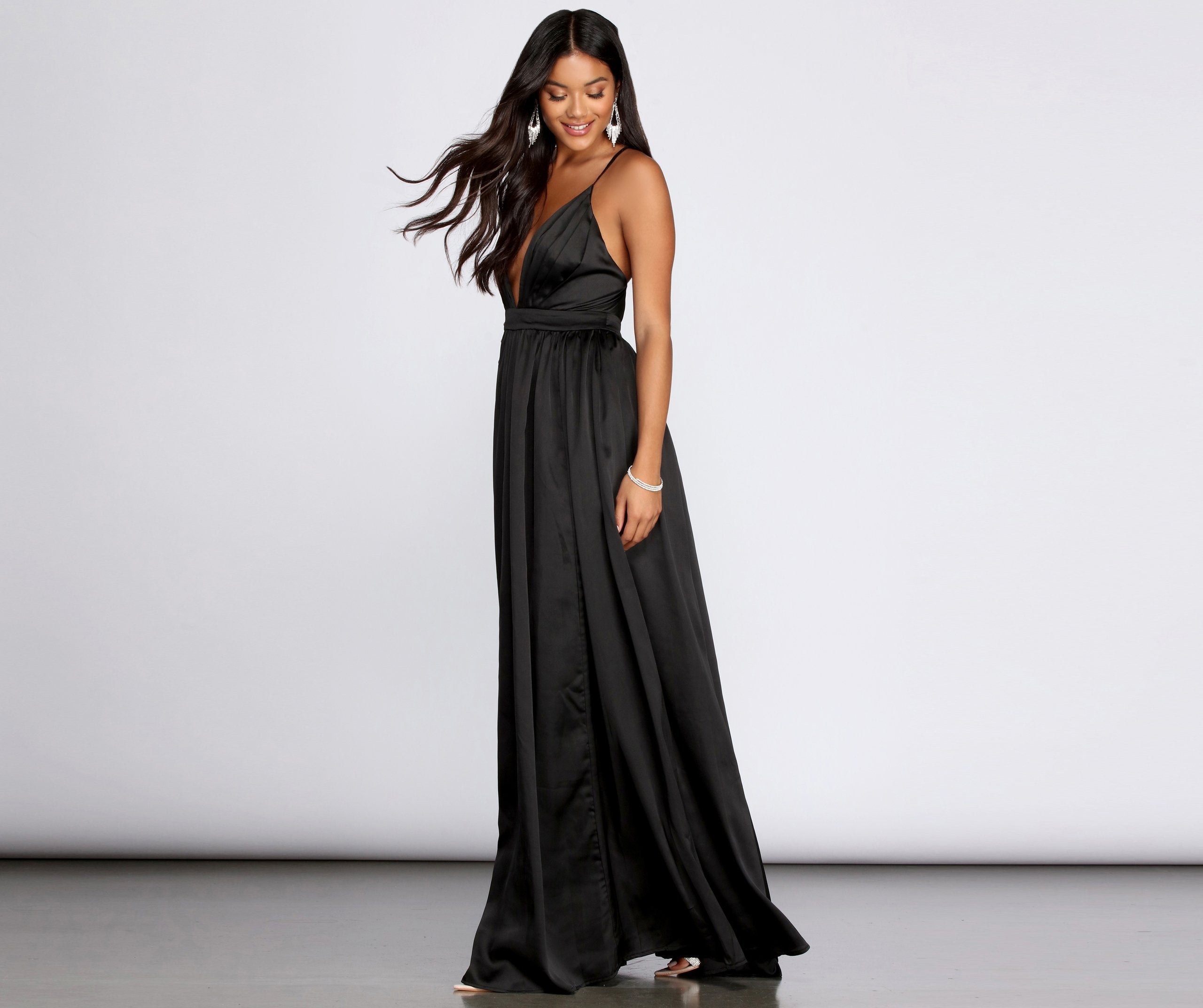Nerissa Pleated Satin Gown - Fashionpara