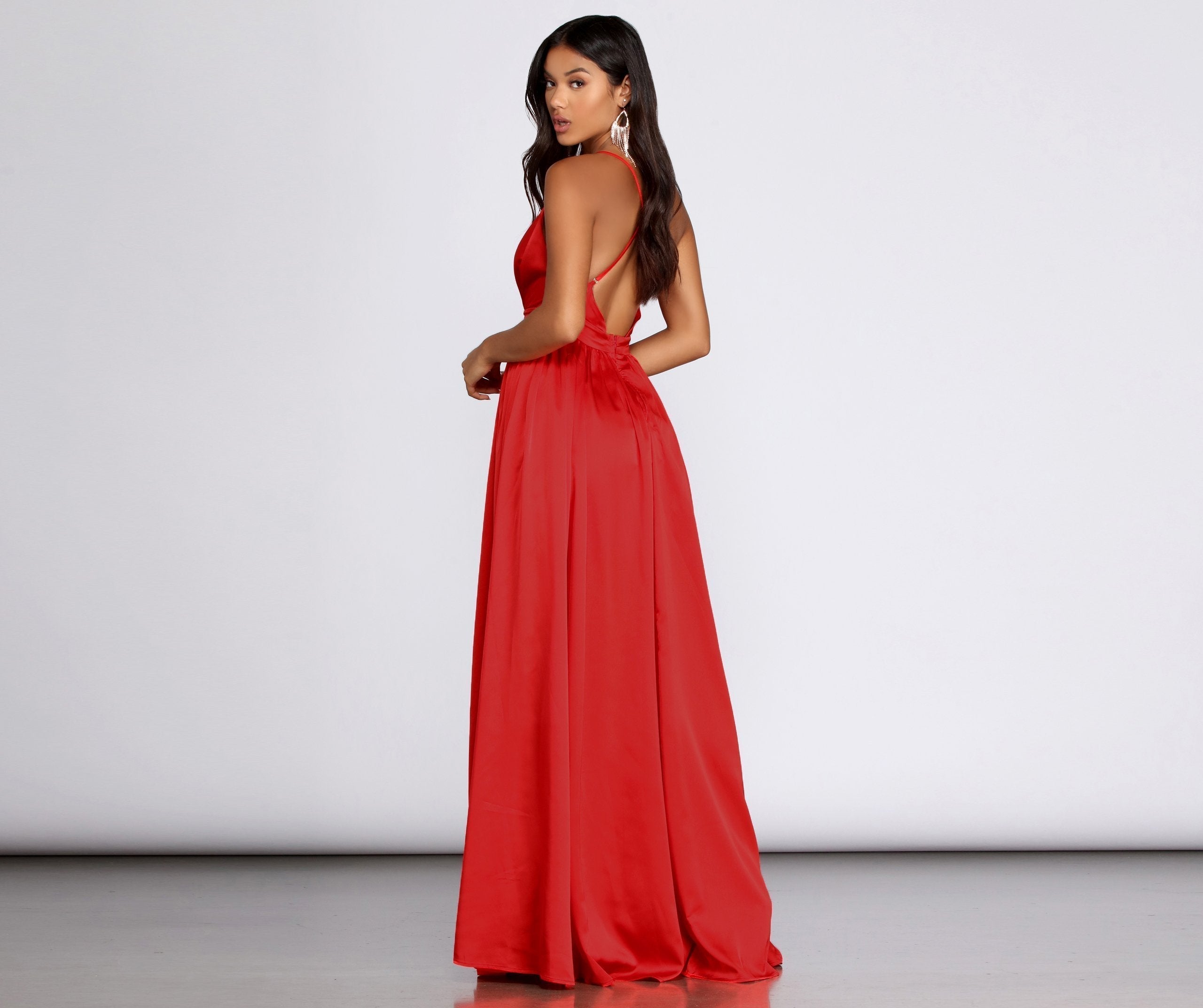 Nerissa Pleated Satin Gown - Fashionpara