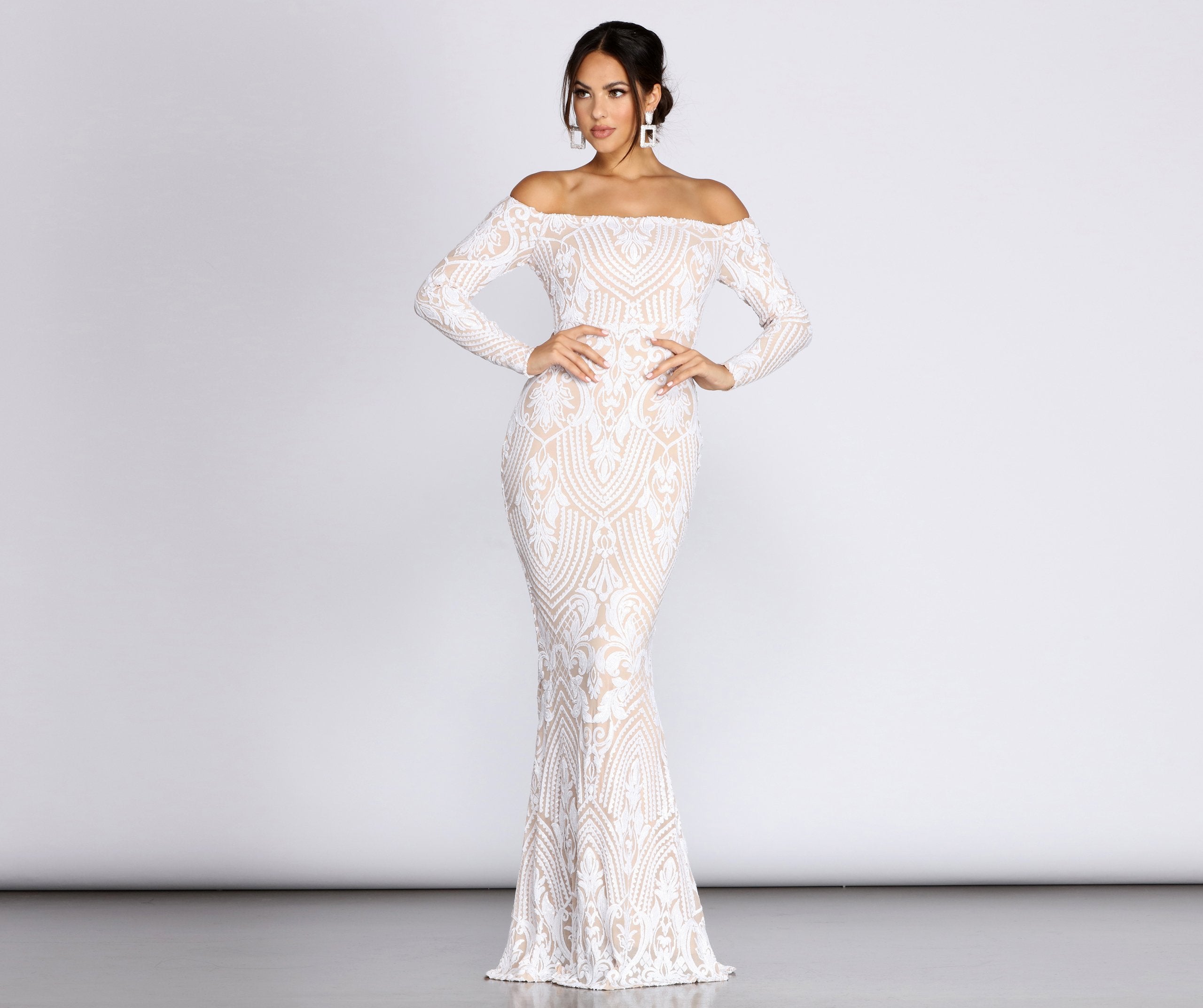 Sierra Sequin Off The Shoulder Formal Dress - Fashionpara