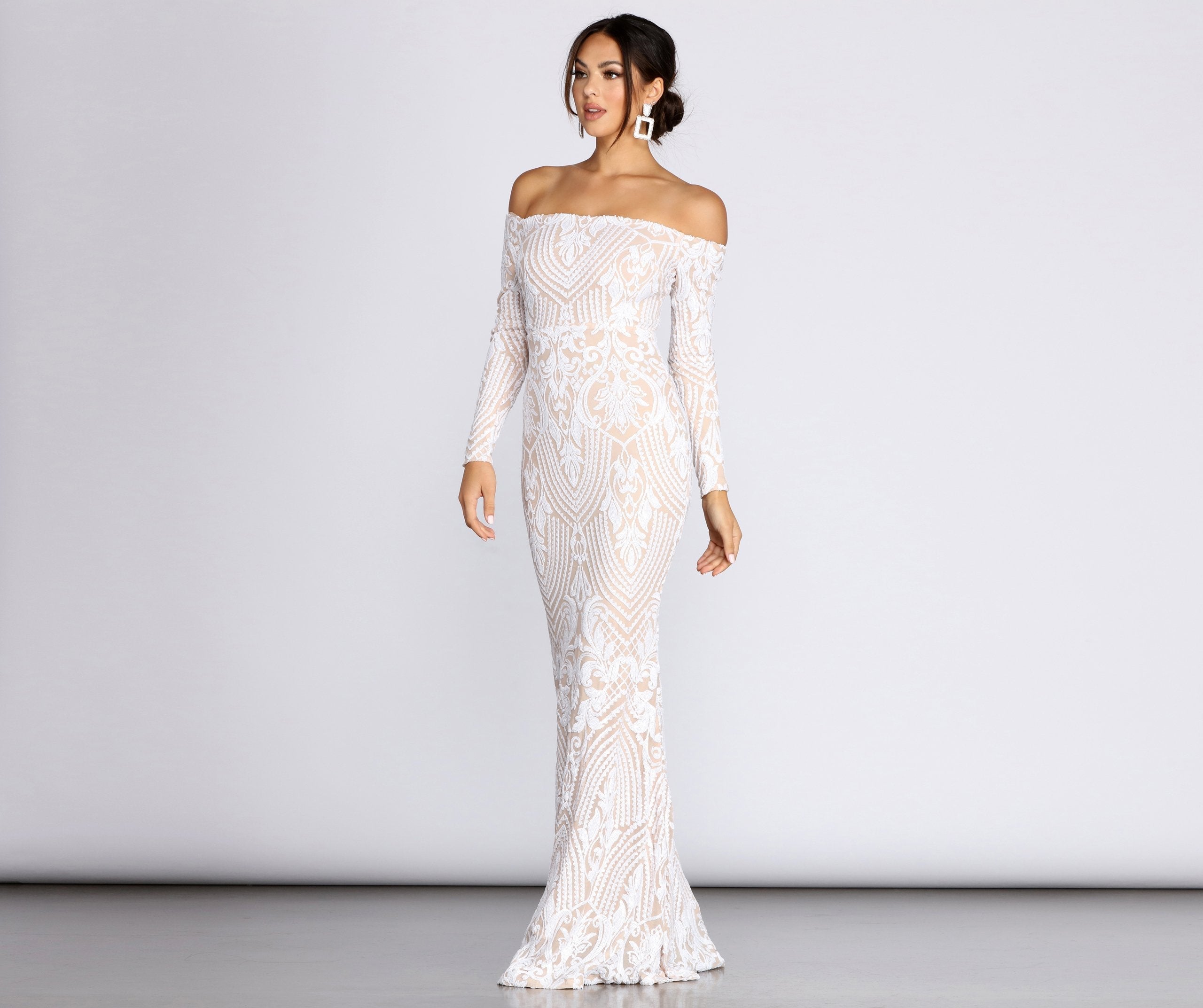 Sierra Sequin Off The Shoulder Formal Dress - Fashionpara