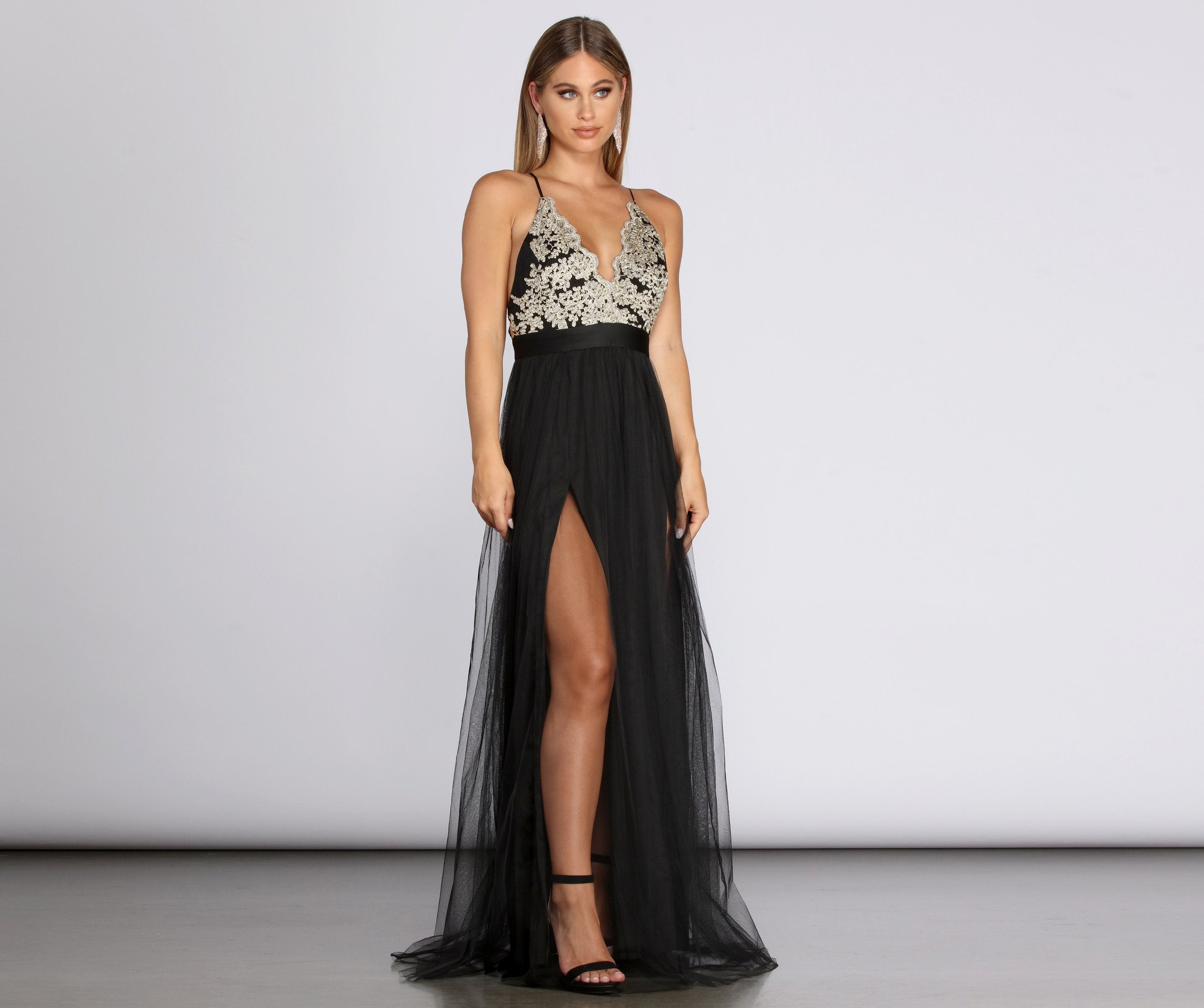 Arya Formal Embroidered Tulle Dress - Fashionpara