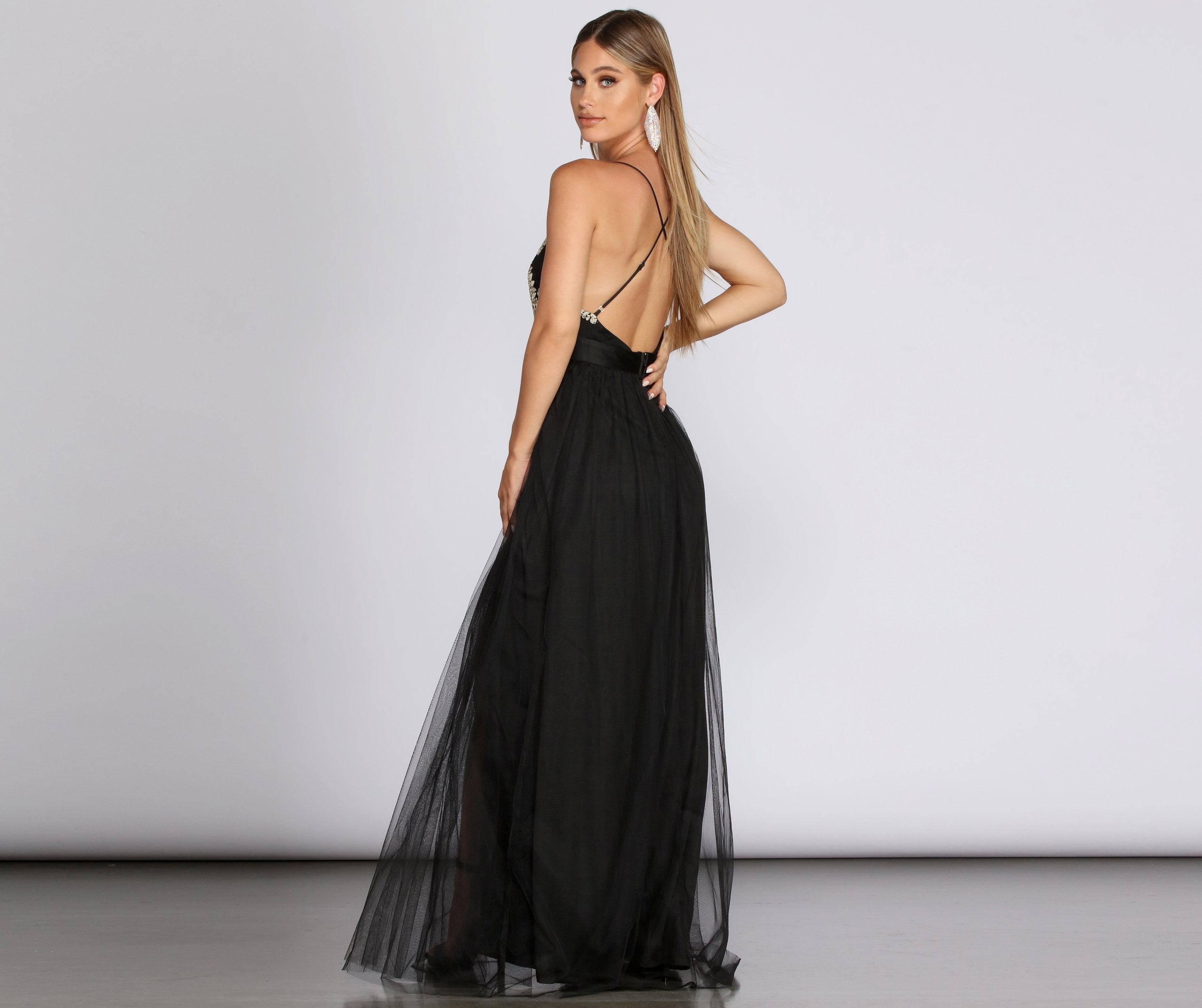Arya Formal Embroidered Tulle Dress - Fashionpara