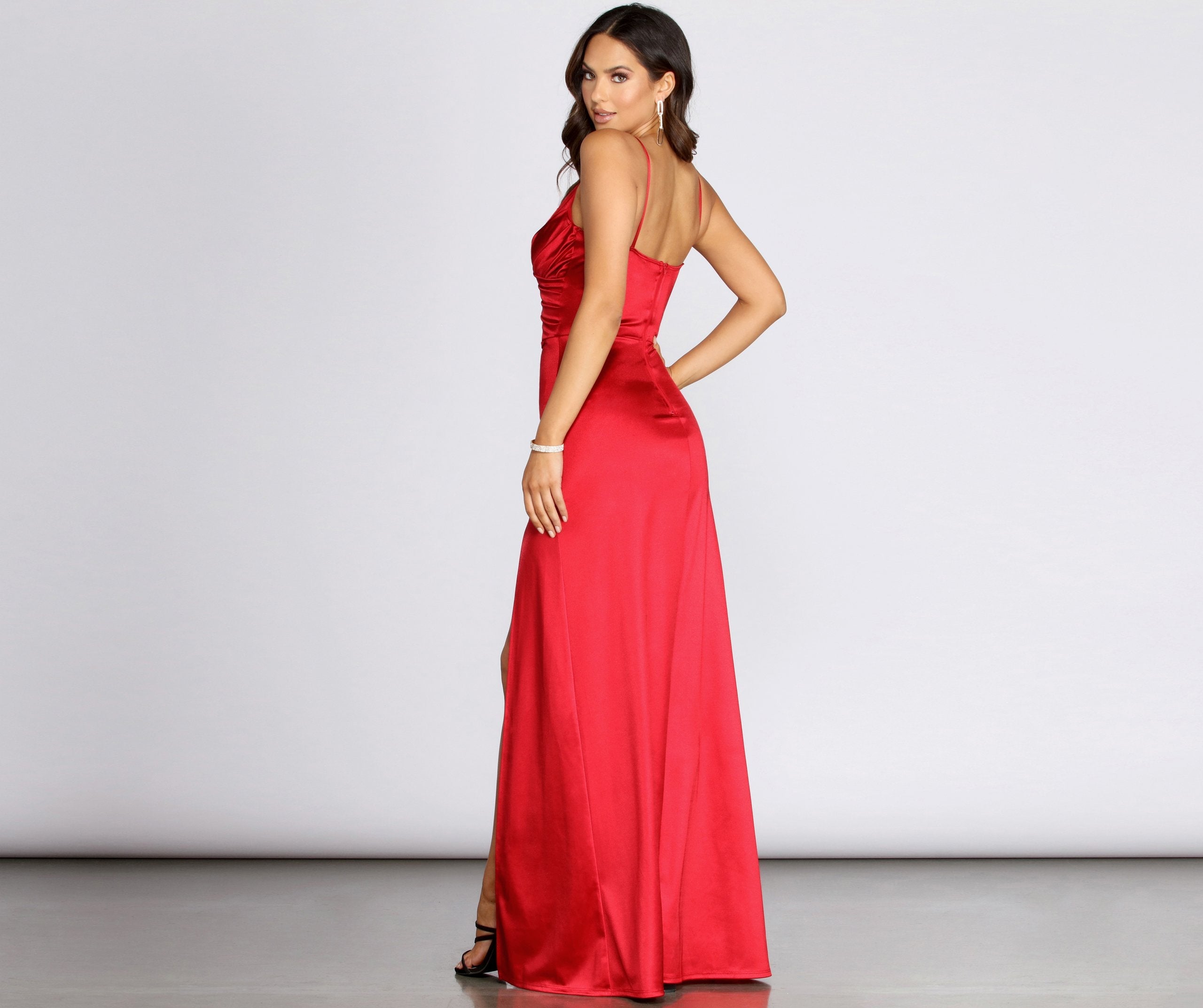 Amelia Formal High Slit Satin Dress - Fashionpara