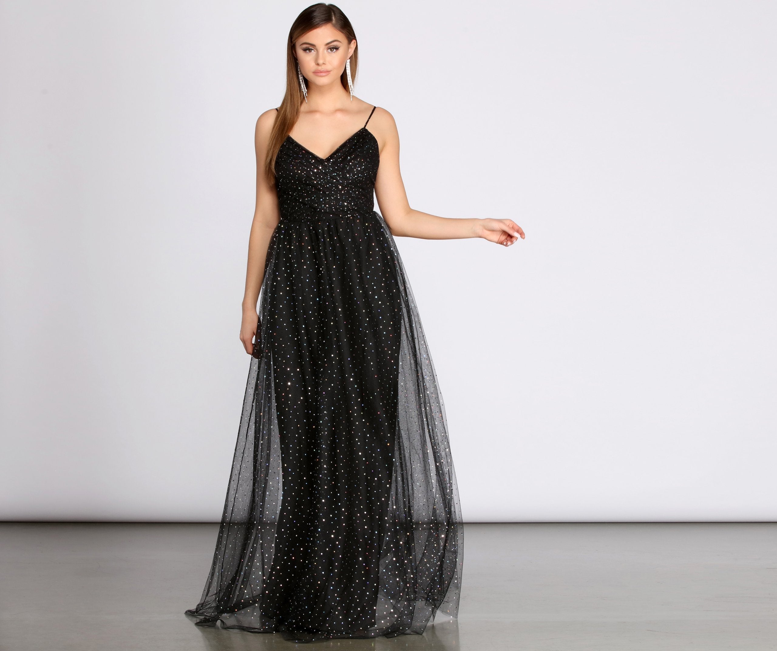 Parker Heat Stone Tulle Dress - Fashionpara