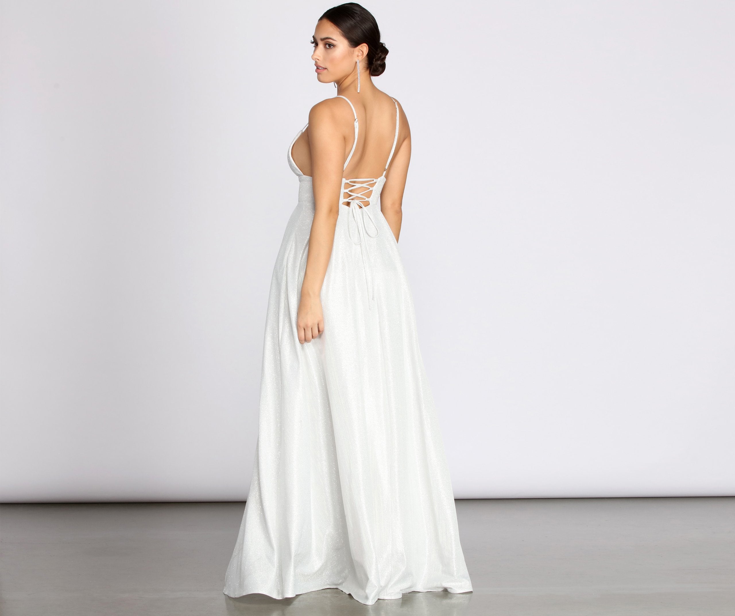 Asta Glitter Lace Up Back A-Line Dress - Fashionpara