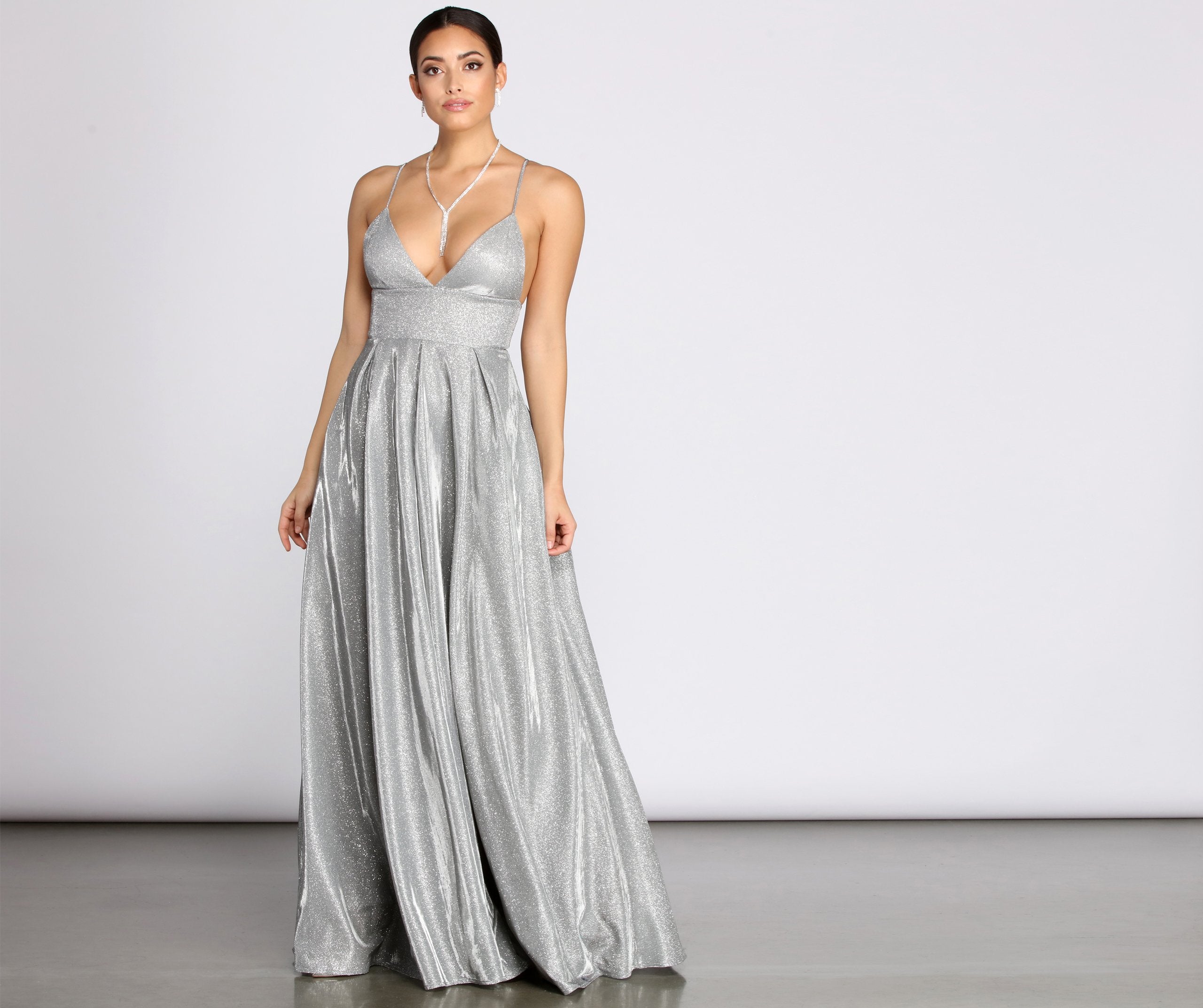 Asta Glitter Lace Up Back A-Line Dress - Fashionpara