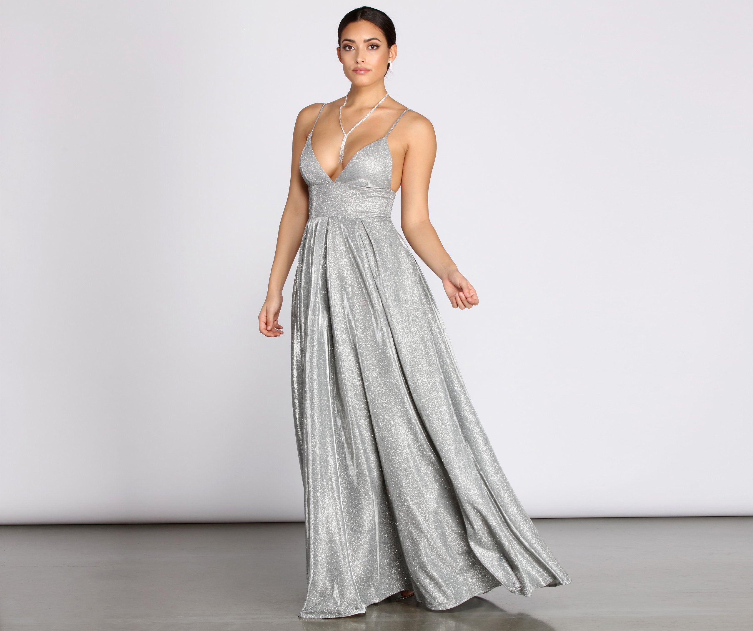 Asta Glitter Lace Up Back A-Line Dress - Fashionpara