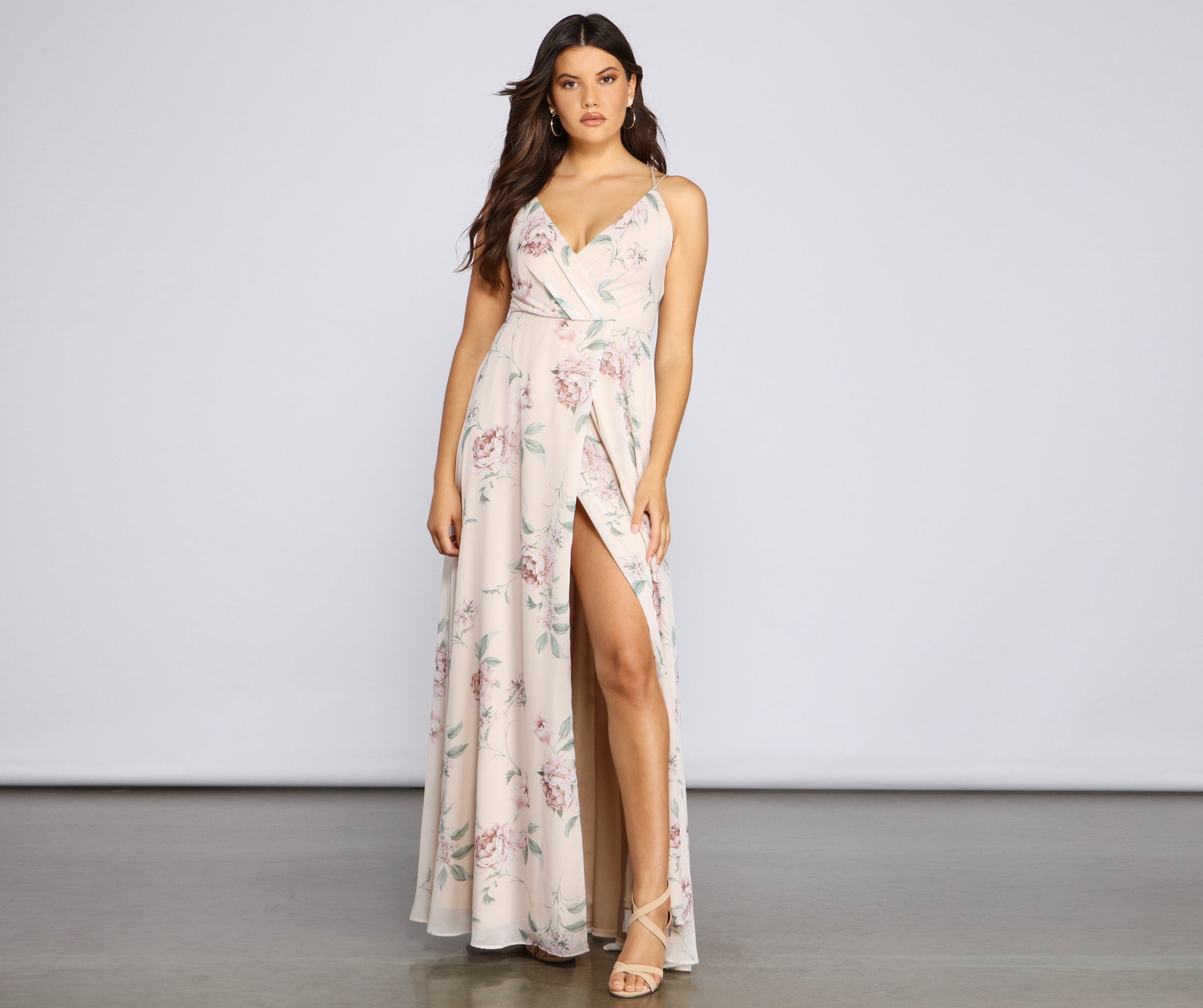 Corinna Formal Floral Chiffon Wrap Dress - Fashionpara