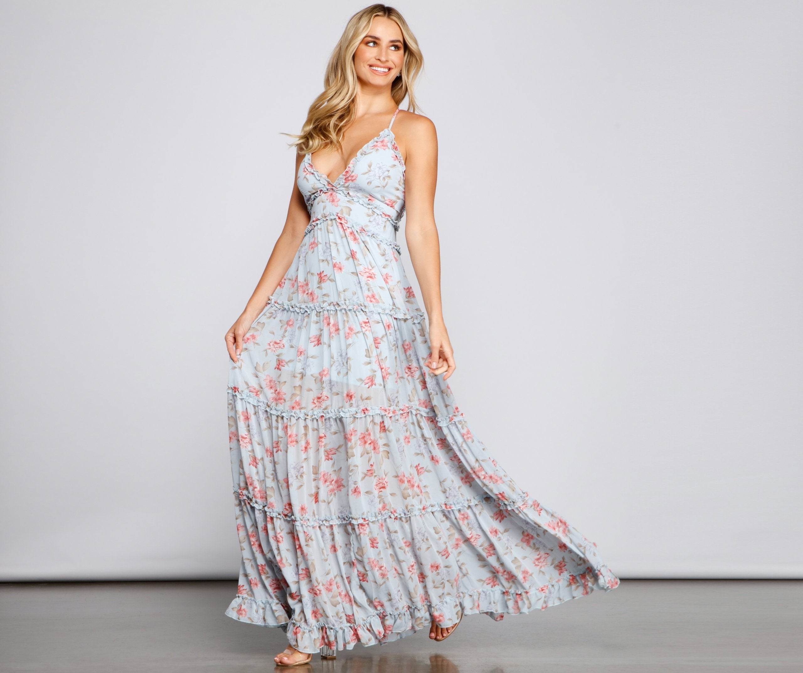 Quinn Formal Floral Ruffled A-Line Dress - Fashionpara