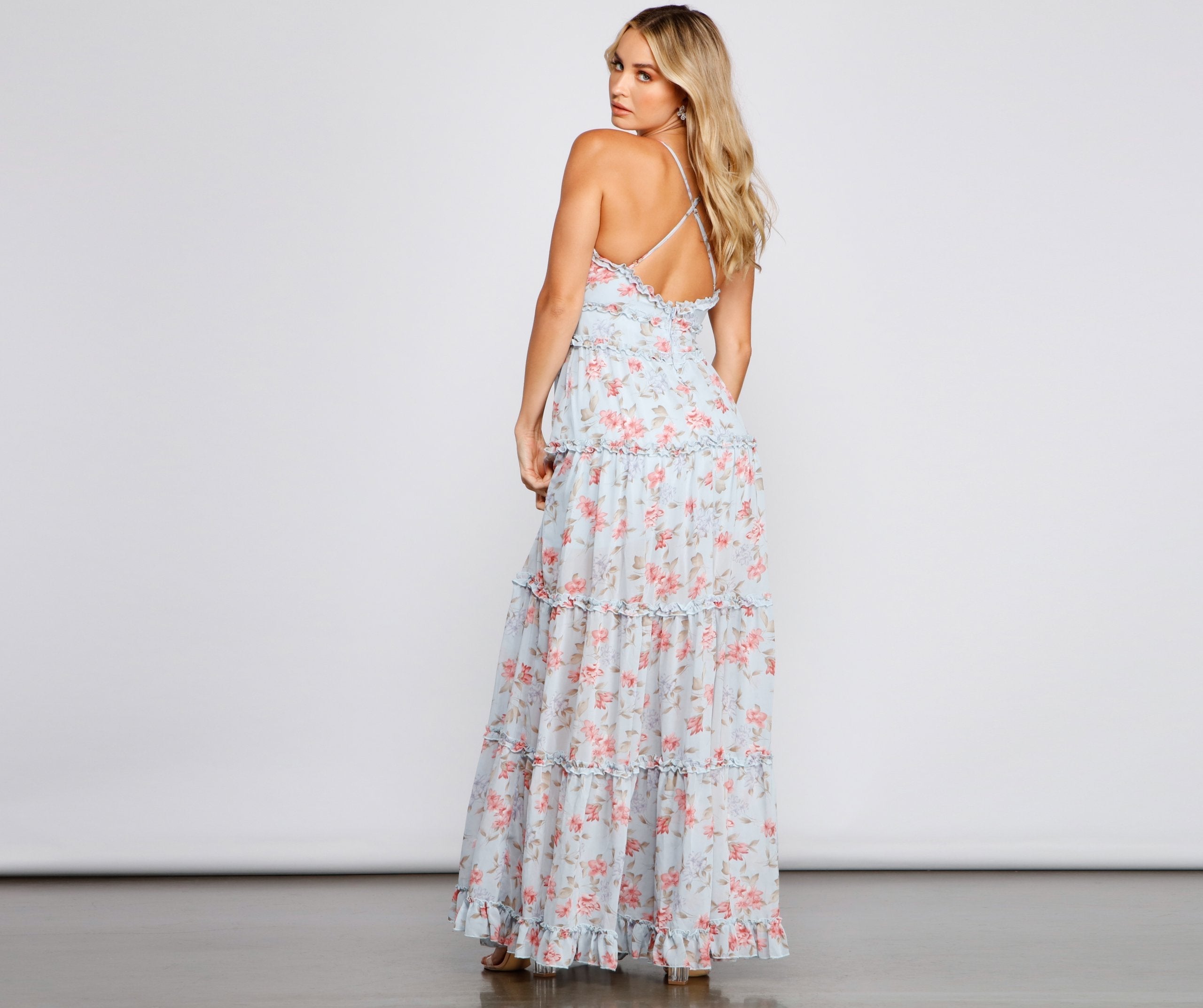 Quinn Formal Floral Ruffled A-Line Dress - Fashionpara
