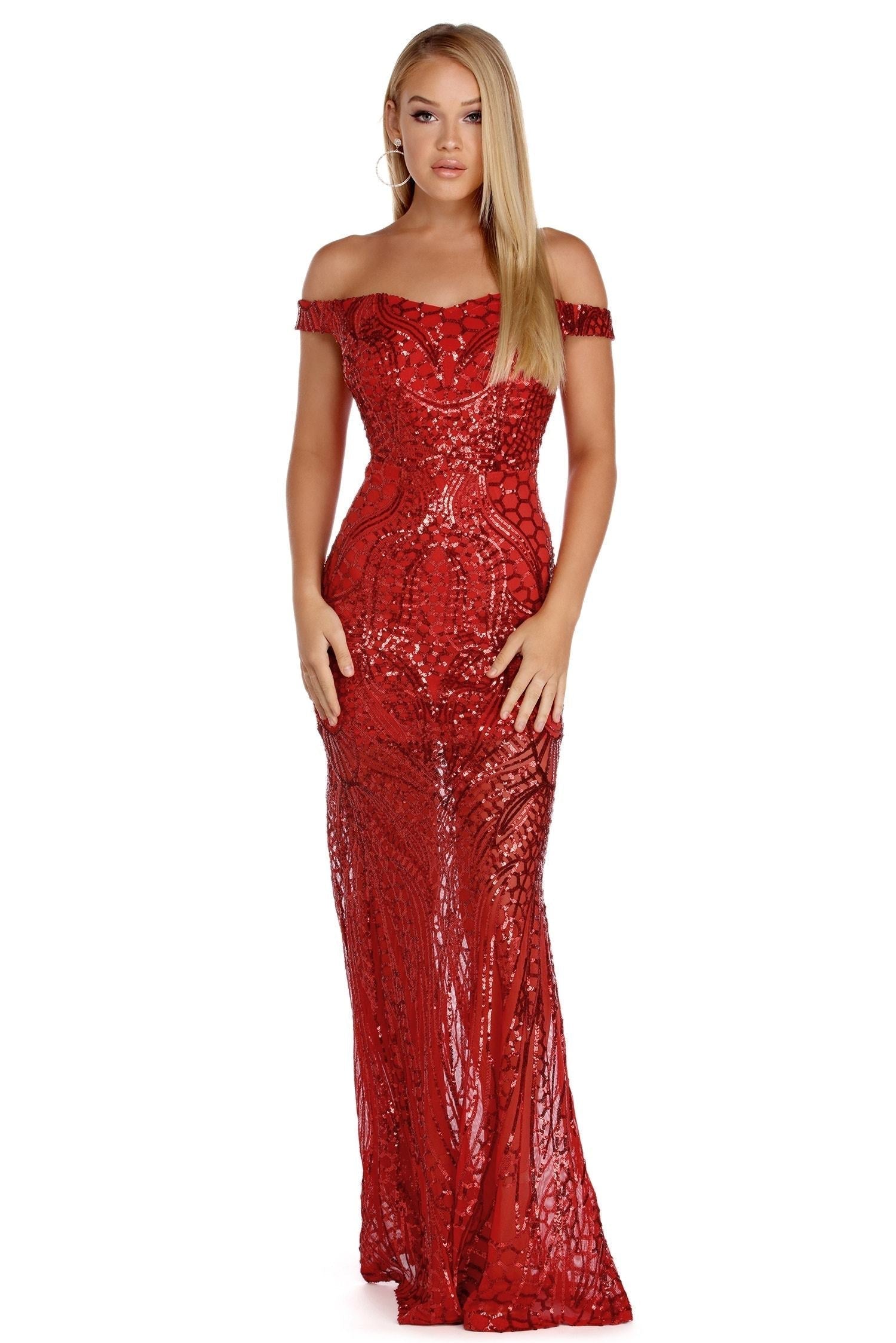 Shayla Off The Shoulder Sequin Dress - Fashionpara