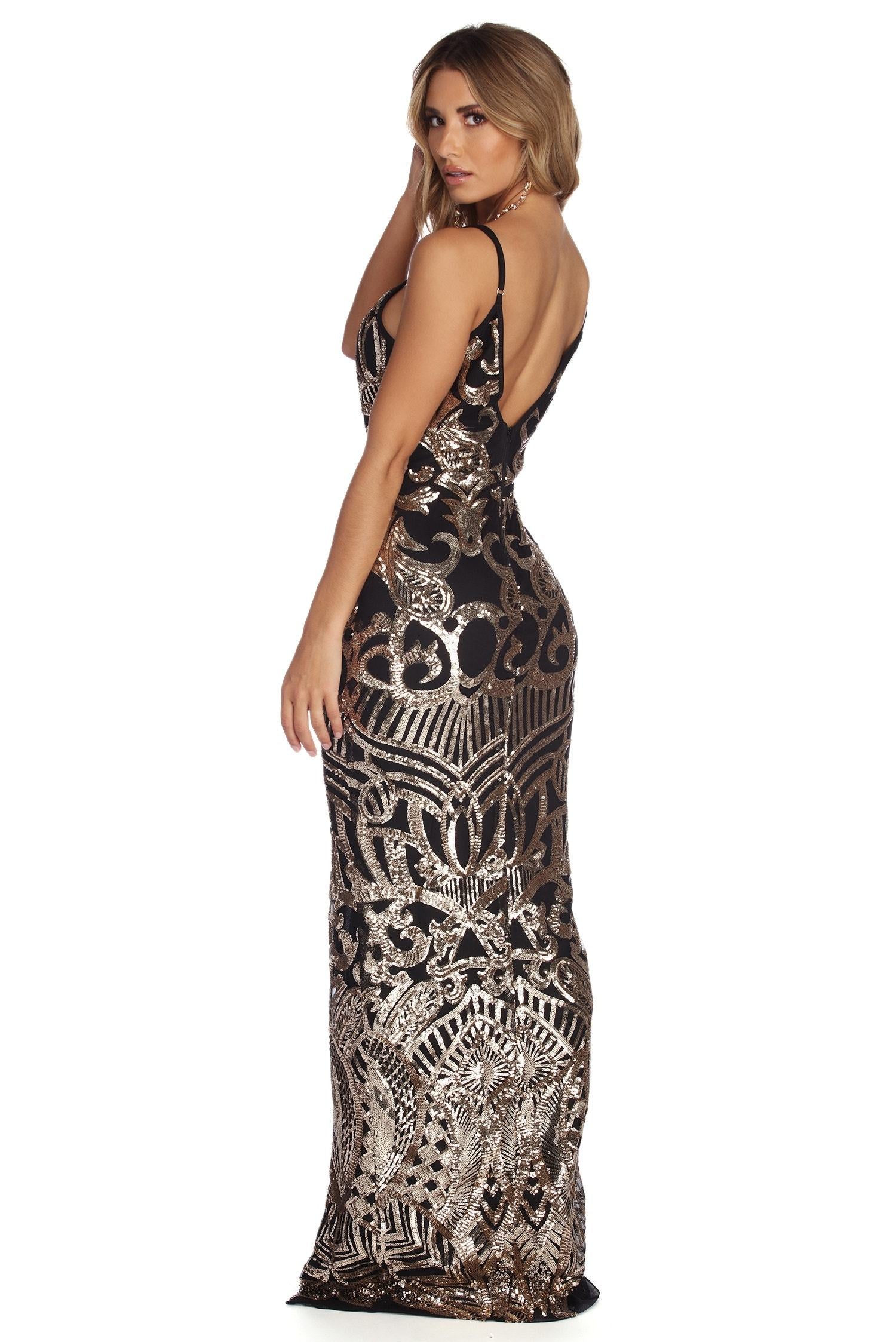 Sierra Formal Sequin Scroll Dress - Fashionpara