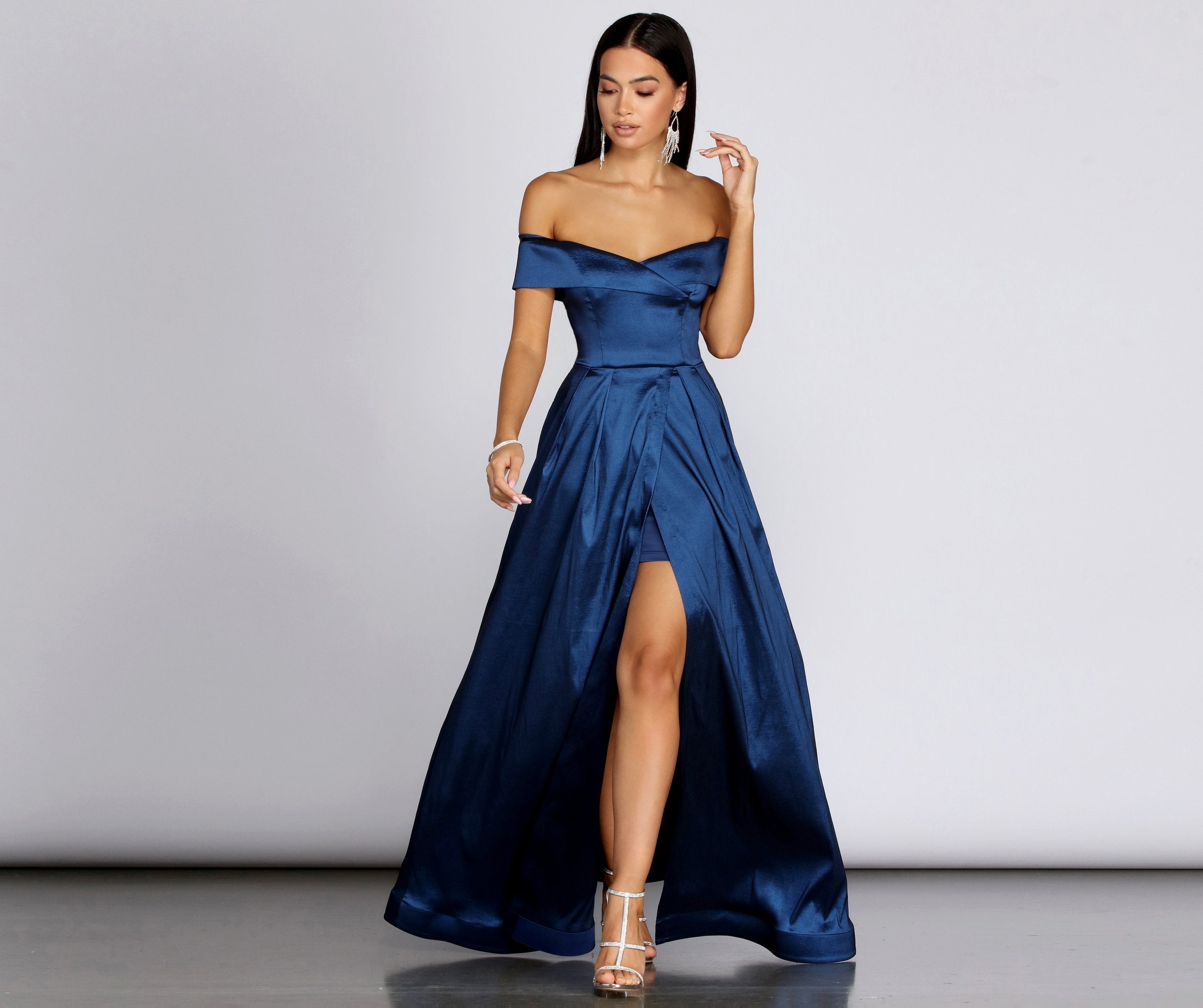 Megan Taffeta Off The Shoulder Ball Gown - Fashionpara