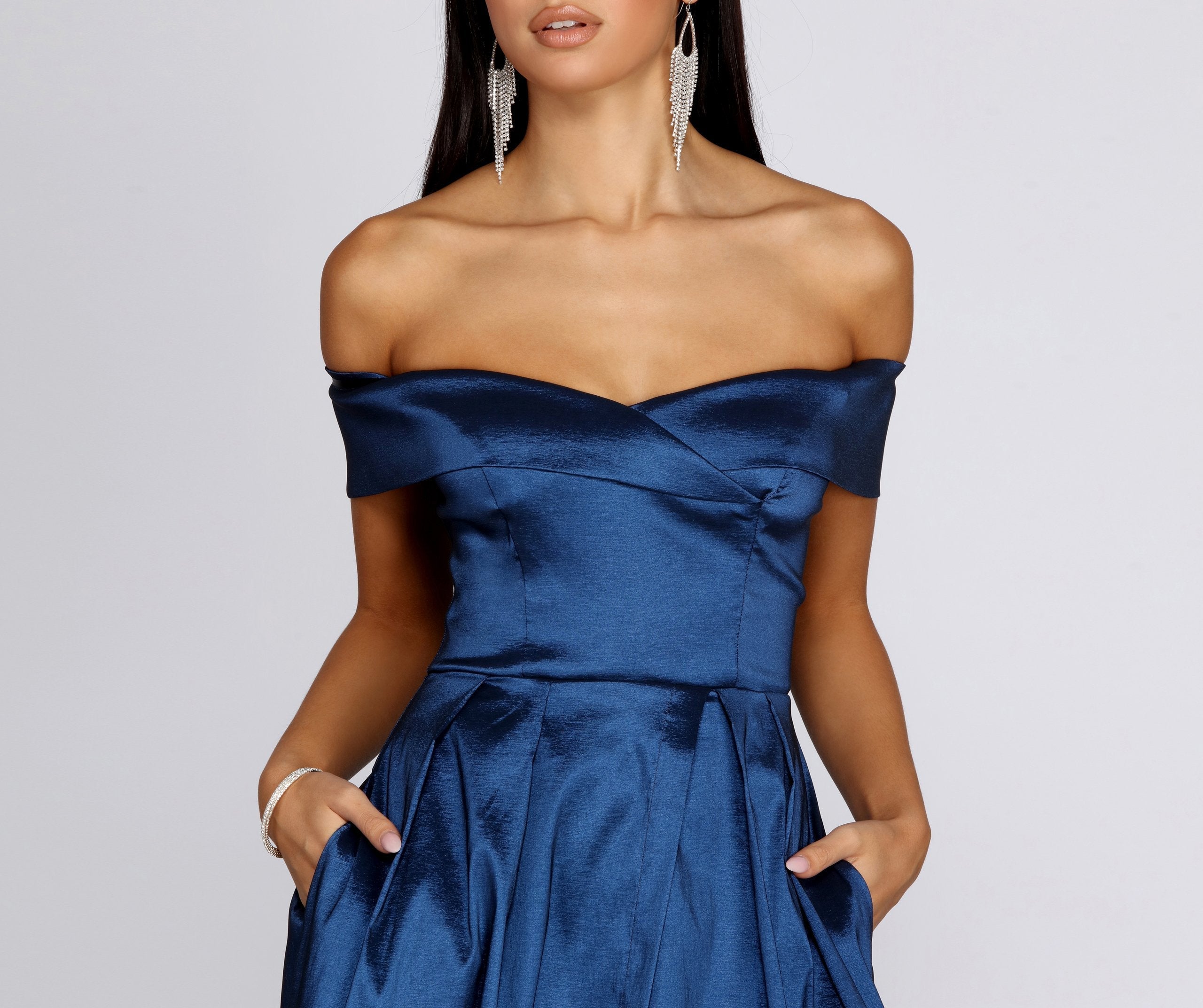 Megan Taffeta Off The Shoulder Ball Gown - Fashionpara
