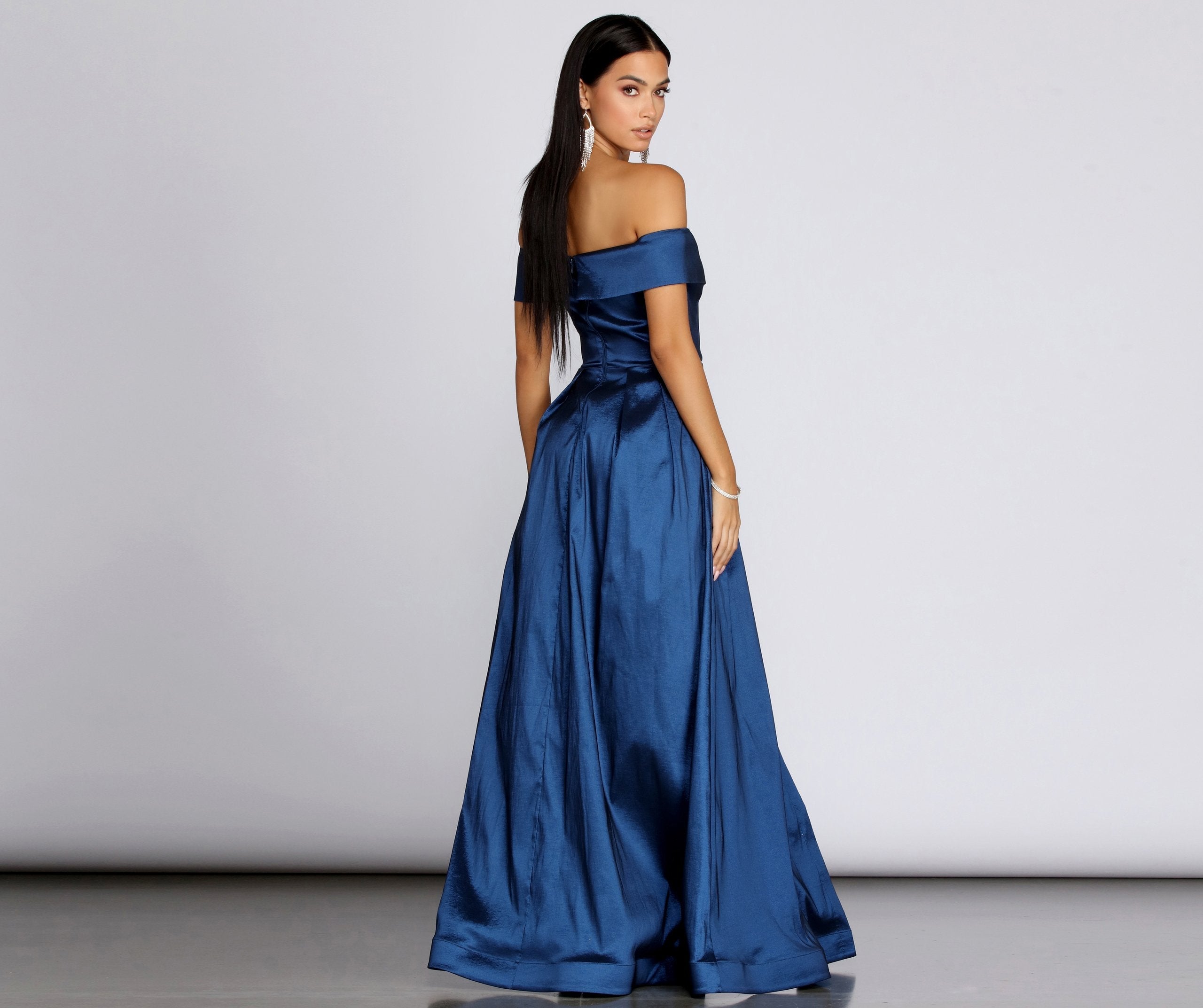 Megan Taffeta Off The Shoulder Ball Gown - Fashionpara
