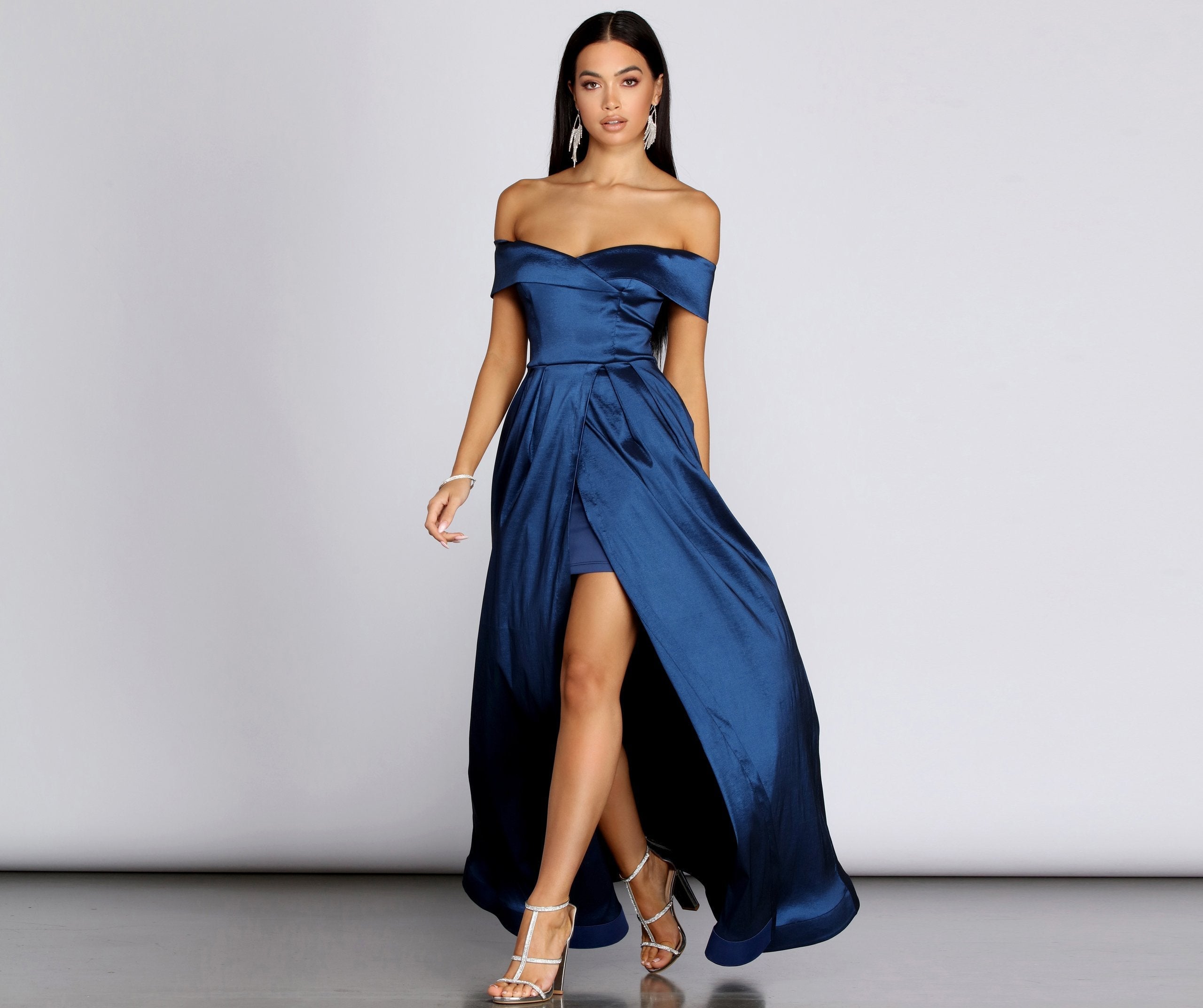Megan Taffeta Off The Shoulder Ball Gown - Fashionpara