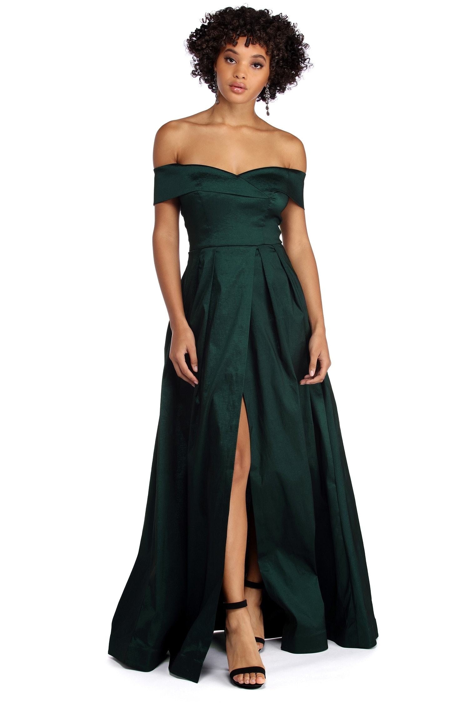 Megan Taffeta Off The Shoulder Ball Gown - Fashionpara