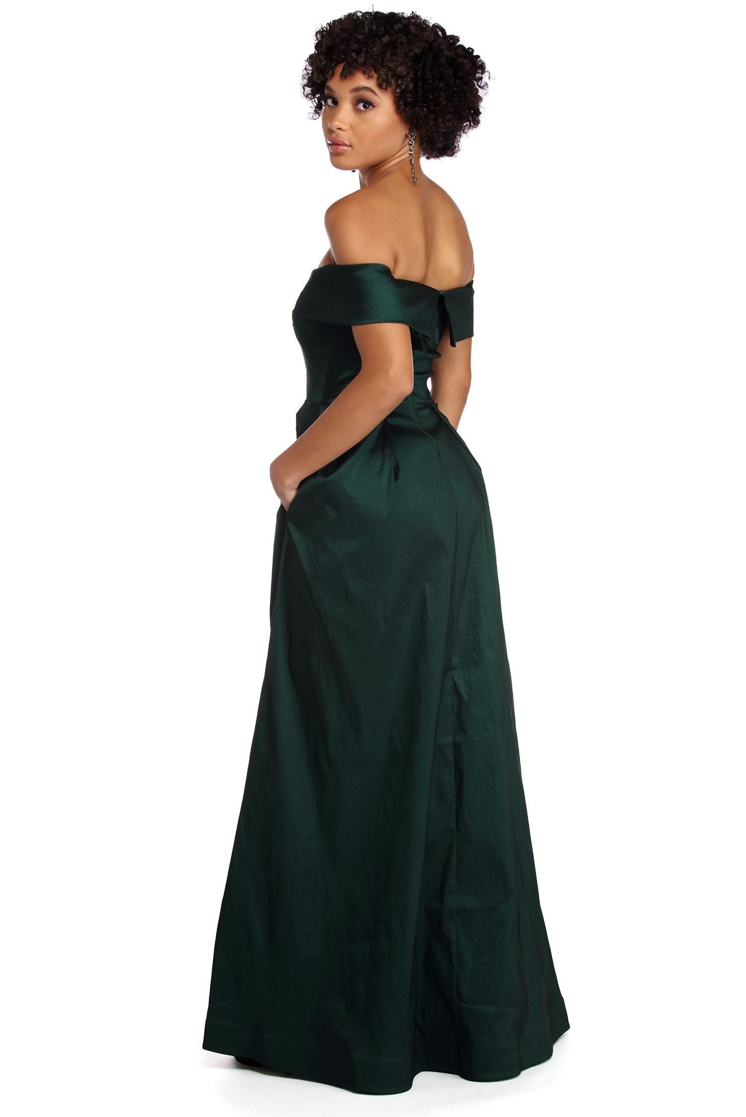 Megan Taffeta Off The Shoulder Ball Gown - Fashionpara