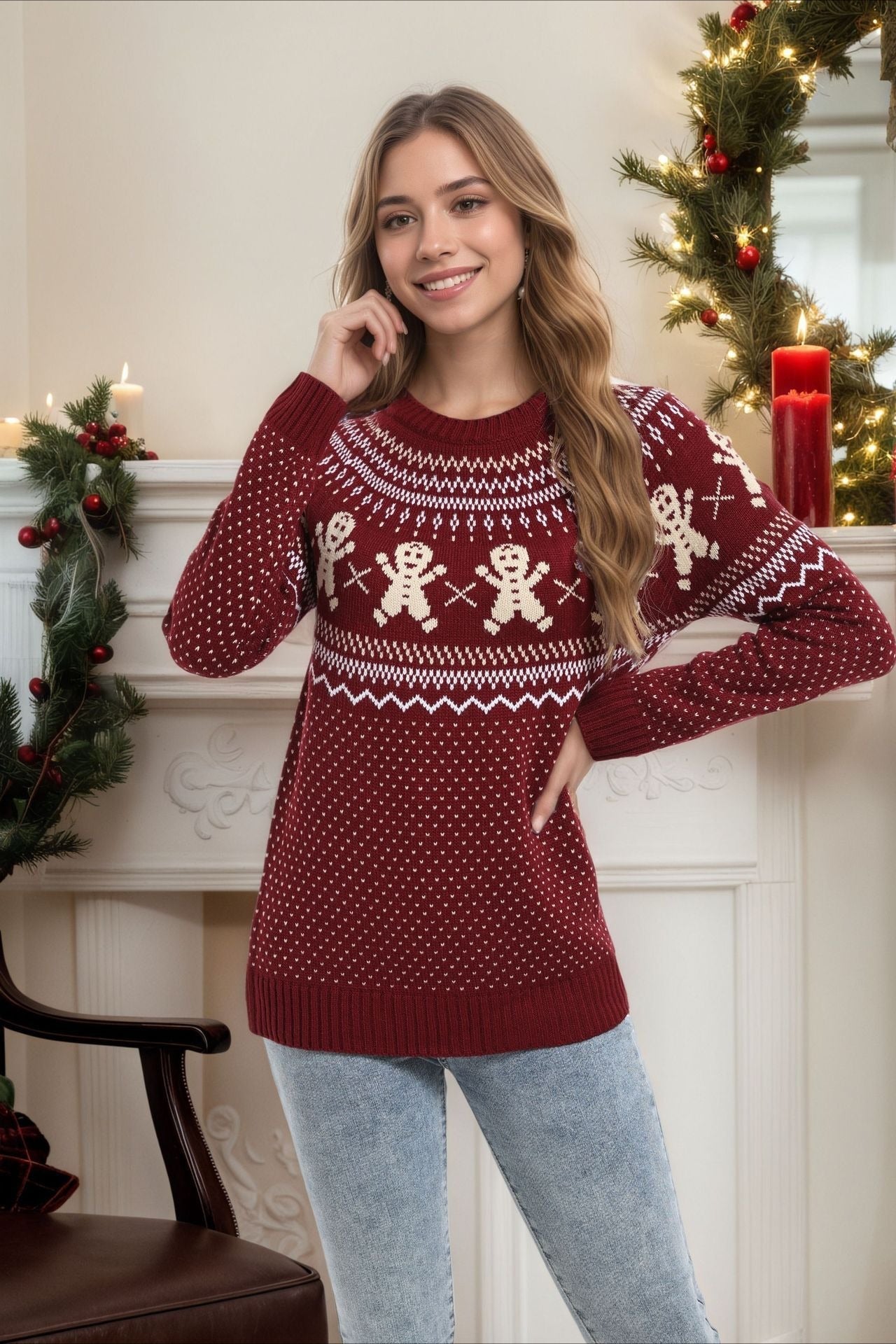 Gingerbread Man Polka Dot Cute Color Block Sweater