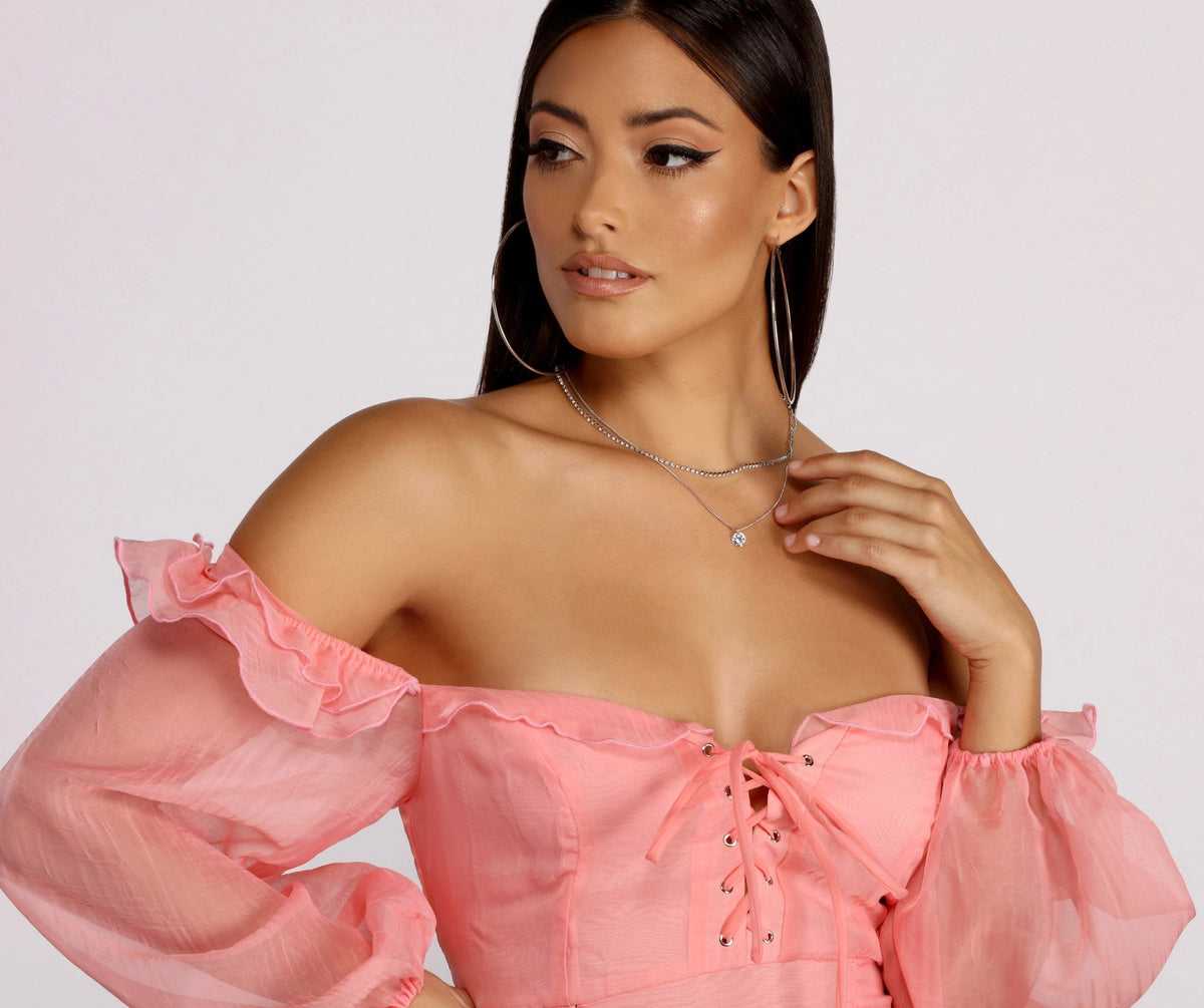 Sweetheart Puff Sleeve Lace-Up Ruched Bodycon Mini Dress