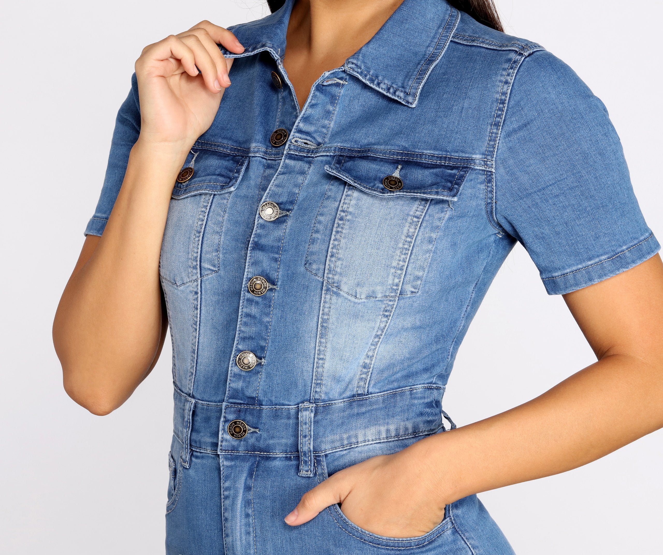 Button Up In Denim Frayed Dress - Fashionpara
