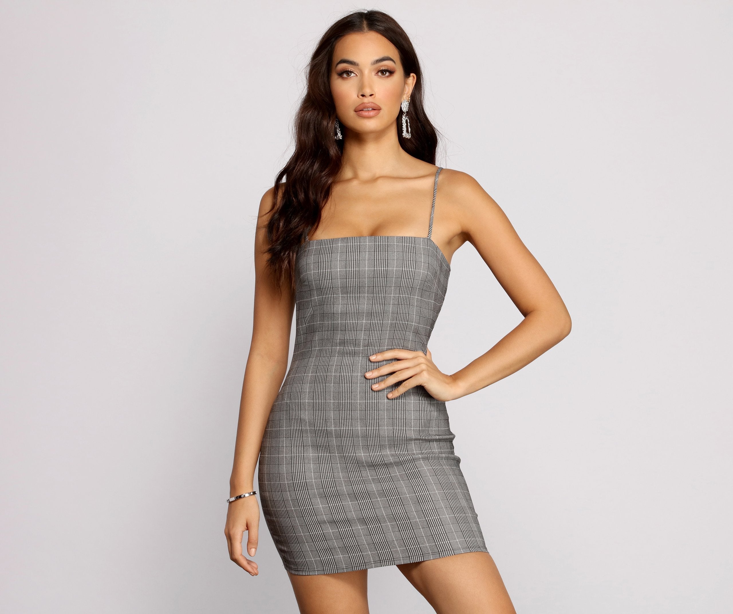 Pretty In Plaid Woven Mini Dress - Fashionpara