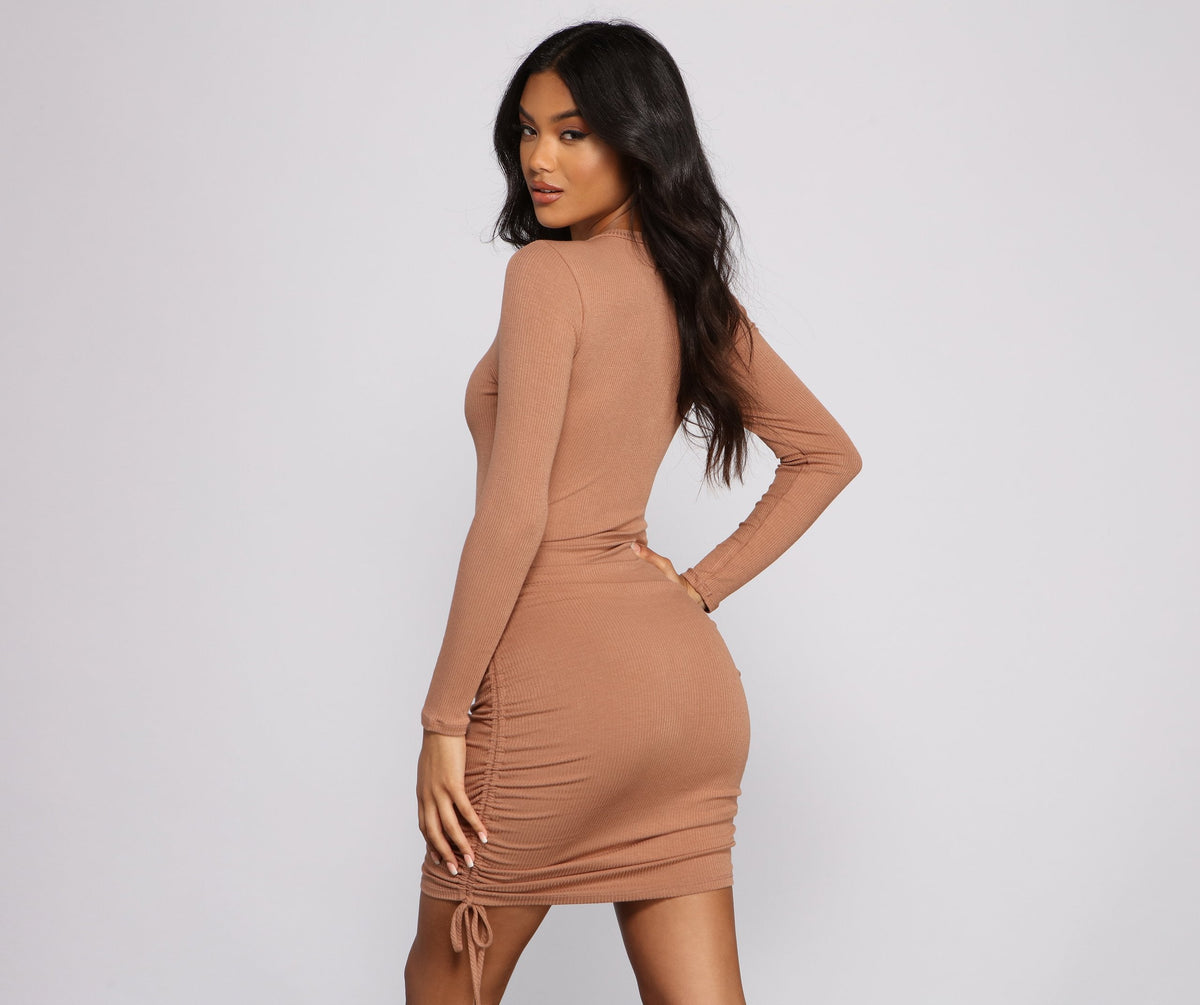Ribbed Round Neck Long Sleeve Bodycon Mini Dress 22