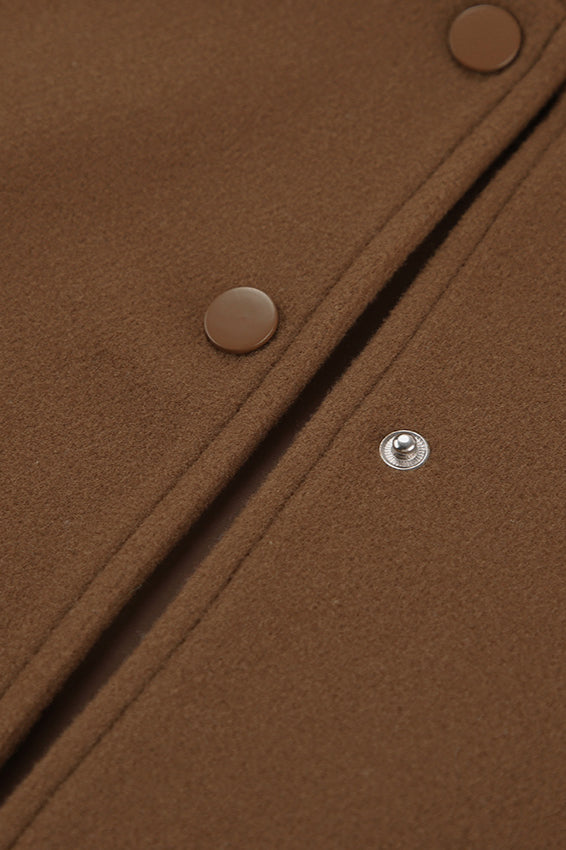 Elegant Melange Brown Wool Coat with Stand Collar Design