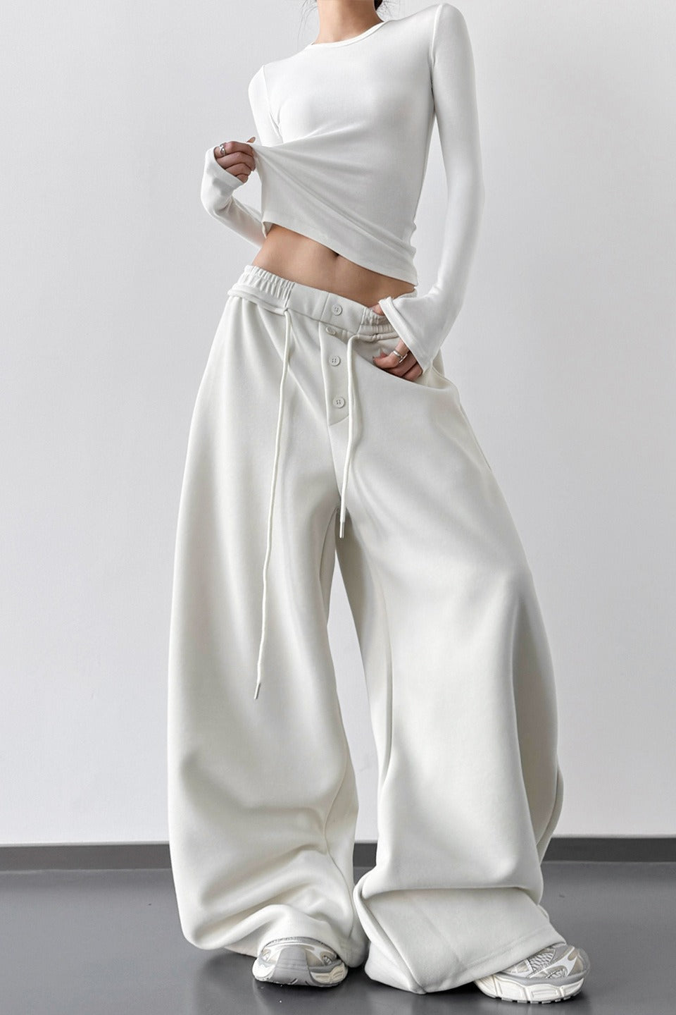 Sporty Wide Leg Casual Elastic Waist Pants