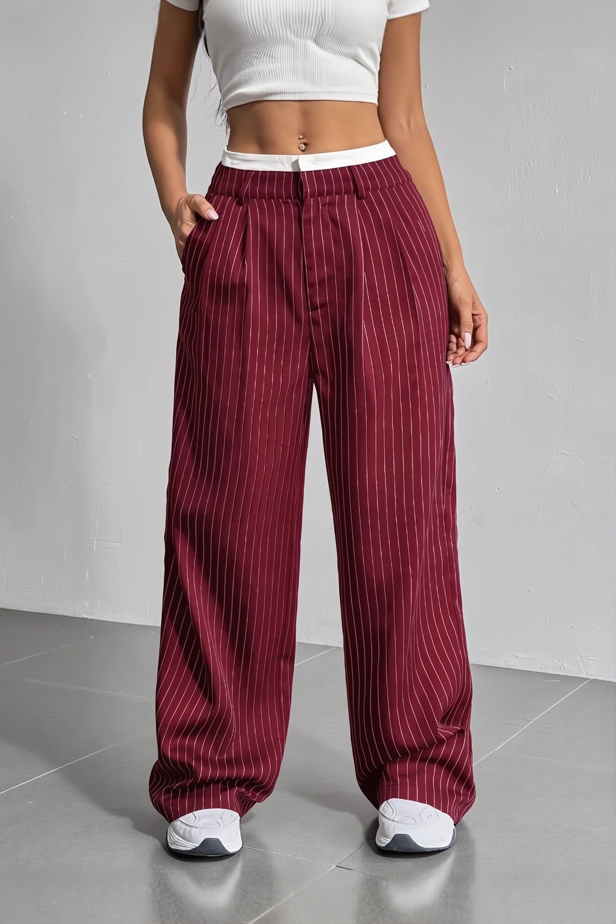Pinstripe Double Waistband Pants