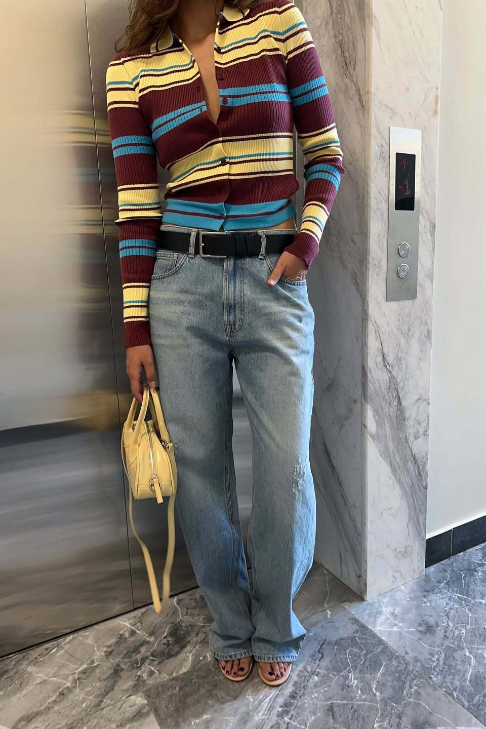 Button Front Retro Collar Slim Long Sleeve Knit Cardigan